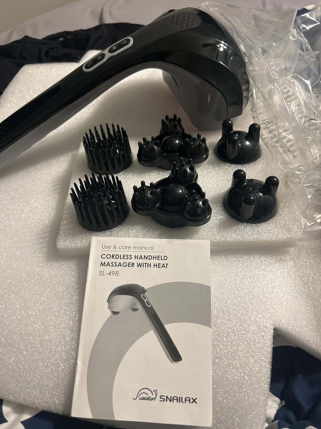 Snailax Cordless Handheld Back Massager with Heat, Deep Tissue Percussion Massager, 3 Sets of Dual Pivoting Heads, Rechargeable for Neck, Back, Shoulder, Calf, Legs customer photo 2