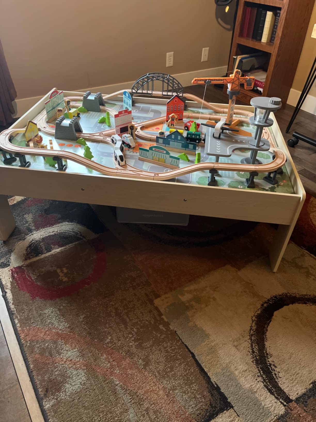 Amazon Basics 120 Piece Wooden Train Set with Activity Table customer photo 2