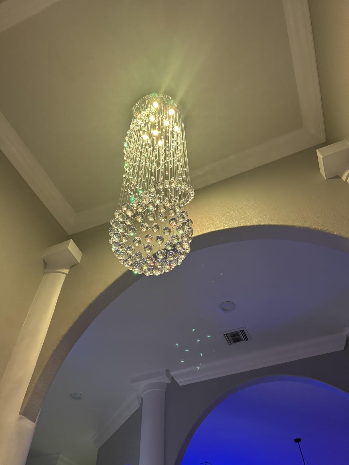 Luxury Large Foyer Chandelier, Modern 12-Lights Round Raindrop Crystal Chandeliers High Ceiling Flush Mount Light Fixtures for Hallway, Entryway, Stairs,Front Entrance D31.5 X H86.7 of CRYSTOP customer photo 2