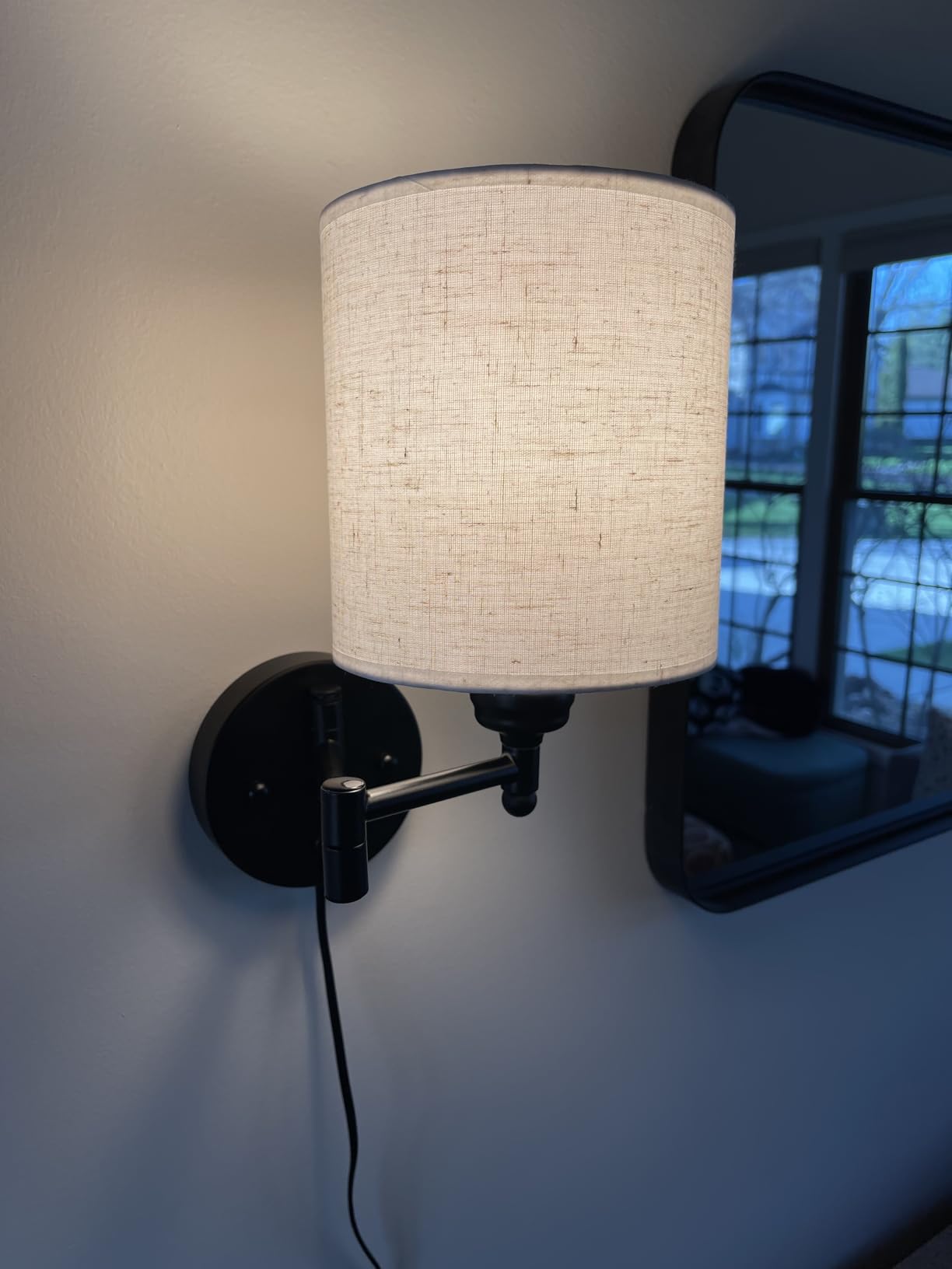 CADUKE Plug in Wall Sconce Set of 2, Swing Arm Wall Lamps | Modern, Bedroom Wall Light Fixtures, Linen Lampshade, For Reading Hallway Living Room customer photo 2