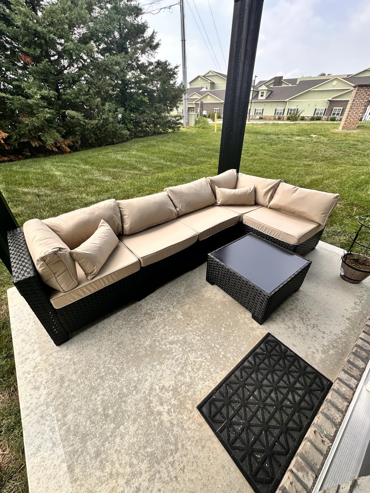 Rattaner Patio Sectional 6 Pieces All-Weather Wicker Patio Furniture Set Outdoor Sectional with Glass Table Non-Slip Cushions and Waterproof Cover, Khaki customer photo 2