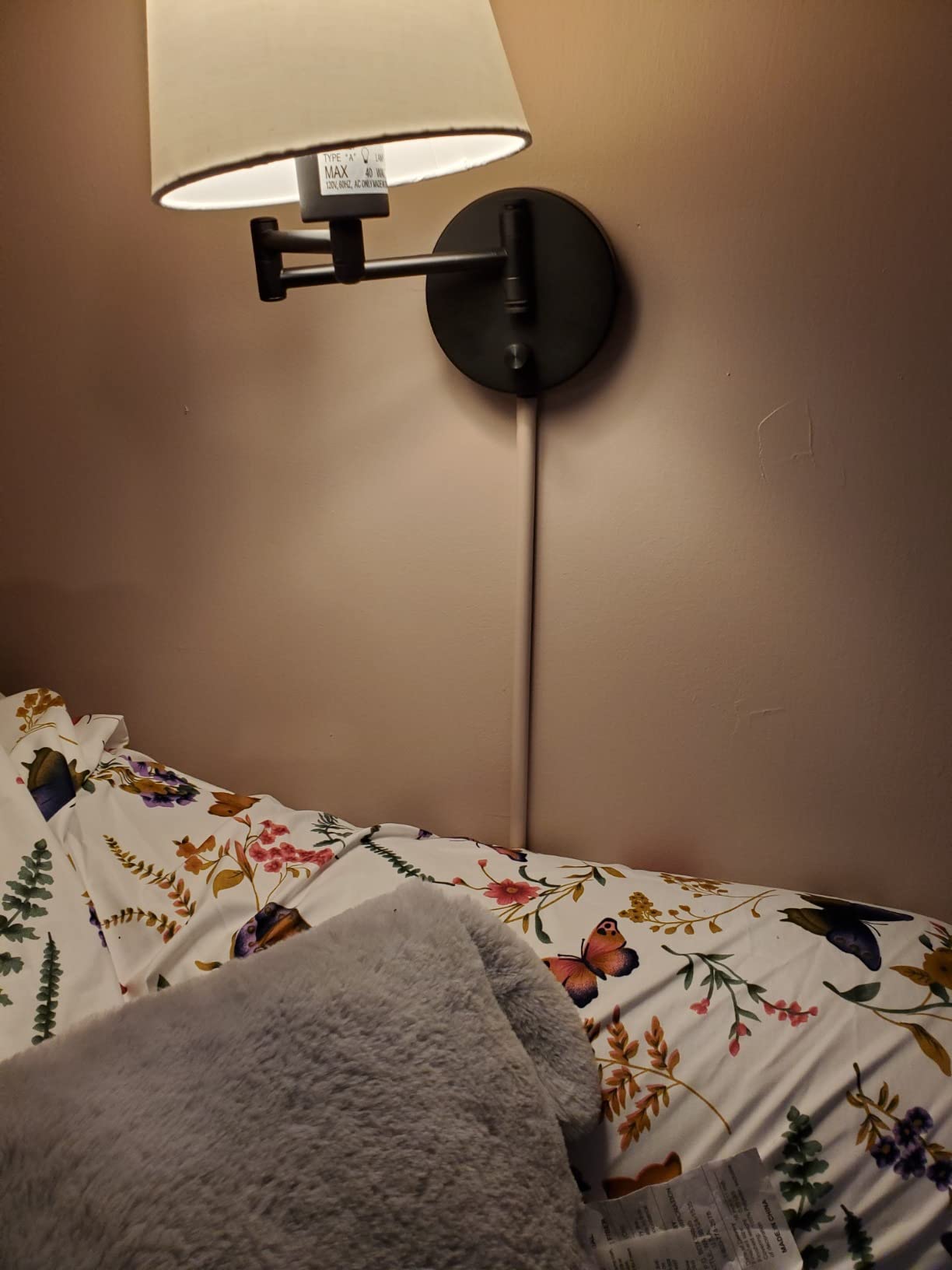 VONLUCE Wall Lamp, Plug in & Swing Arm Wall Sconce, Nickel Finish | Modern Wall Lights with White Fabric Shades, Plug in & Hardwired Wall Mounted Light for Bedside, Living Room, Hallway customer photo 2