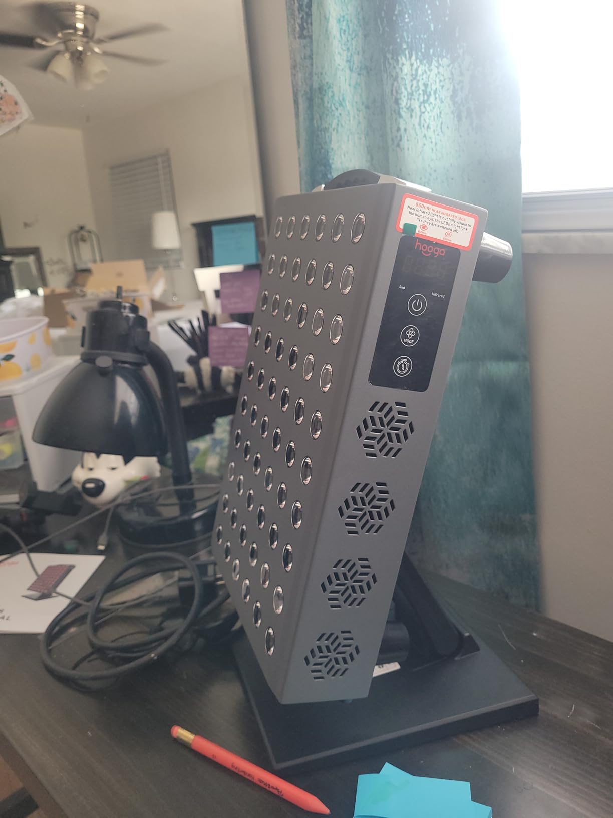 Hooga Red Light Therapy Panel Device PRO300 - 660nm Red & 850nm Near Infrared Light Therapy, 60 Dual Chip LEDs, Timer, Table Top Stand Included customer photo 2