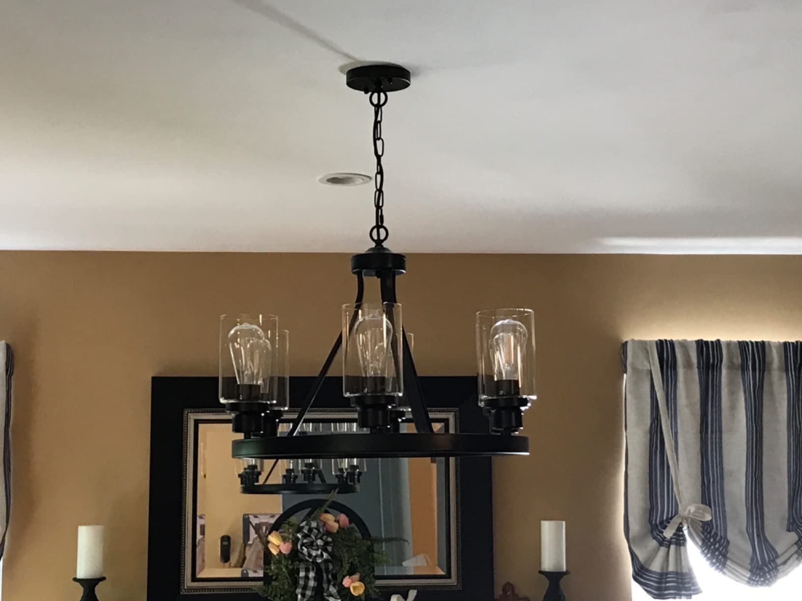 Lanhall 6-Light Farmhouse Chandelier Light Fixture Dining Room Lighting Fixtures Hanging Wagon Wheel Chandelier Kitchen Island Pendant Lights Modern Black Industrial Rustic Adjustable Height Metal customer photo 2