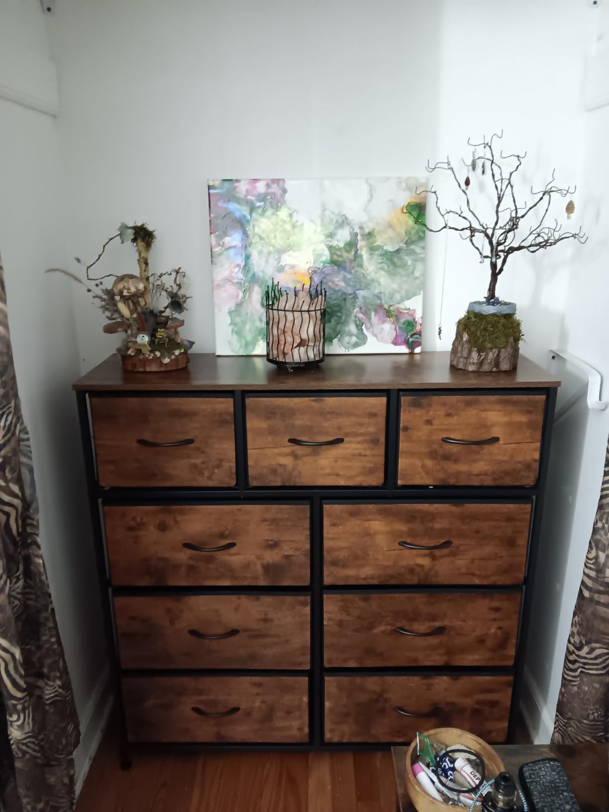 WLIVE Tall Dresser for Bedroom, 9 Drawer Chest of Drawers, Rustic Brown | 9 roomy fabric drawers, Tall storage design, Bedroom or closet use, Sturdy steel frame, Smooth wood tabletop customer photo 1