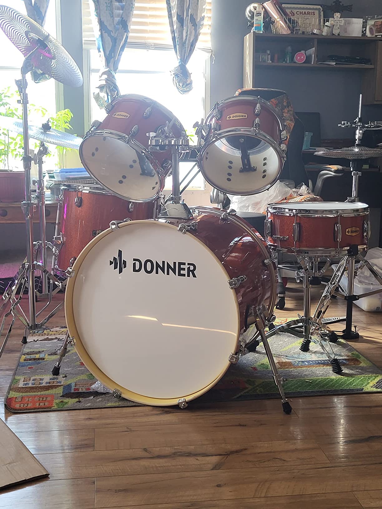 Donner Drum Set Adult with Practice Mute Pad, 5-Piece 22 inch Full Size Acoustic Drum Kit, Black - DDS-520 customer photo 2