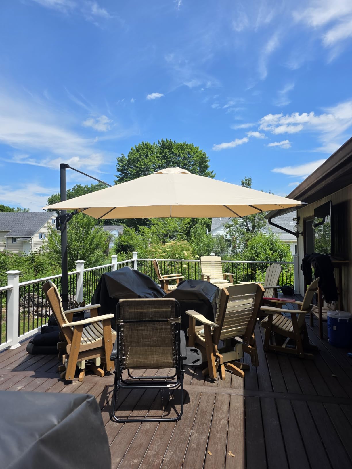 PURPLE LEAF Patio Umbrella with Base 10 Feet Outdoor Cantilever Square Umbrella customer photo 1
