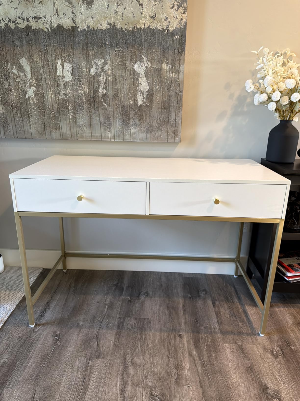 SUPERJARE White and Gold Vanity Desk with Drawers, 47 inch Computer Desk | Modern Simple Home Office Desks, Makeup Dressing Table for Bedroom customer photo 2