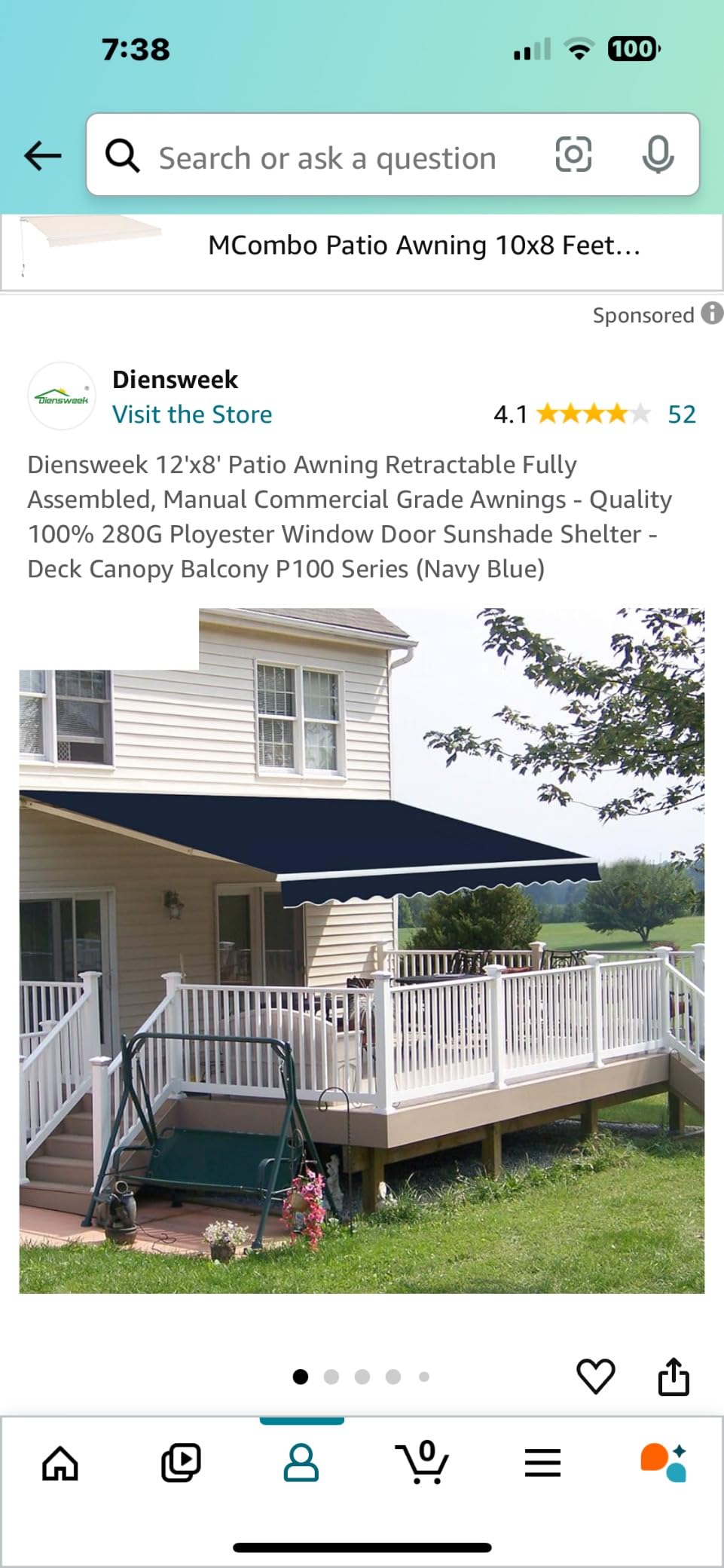 Diensweek 12'x10' Patio Awning Retractable, Fully Assembled Motorized Electric Commercial Grade - Quality 100% Dope-Dyed Acrylic Window Door Sunshade Shelter - Deck Canopy Balcony (12'x10', Beige) customer photo 1
