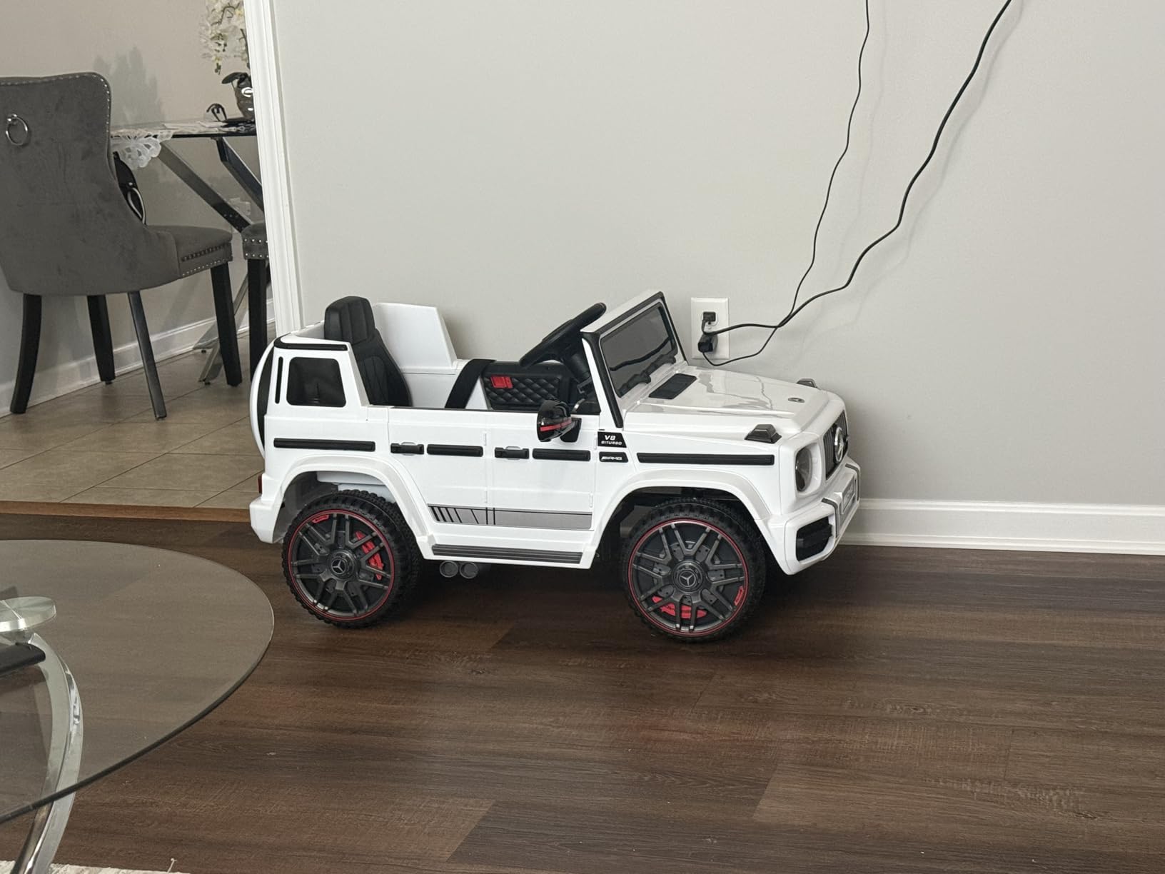 ANPABO 12V 7AH Licensed Mercedes-Benz G63 Electric Car for Kids, White | Parent remote control ride on car for toddlers with 3-speed, LED headlights, music & horn, soft start and low battery prompt customer photo 1