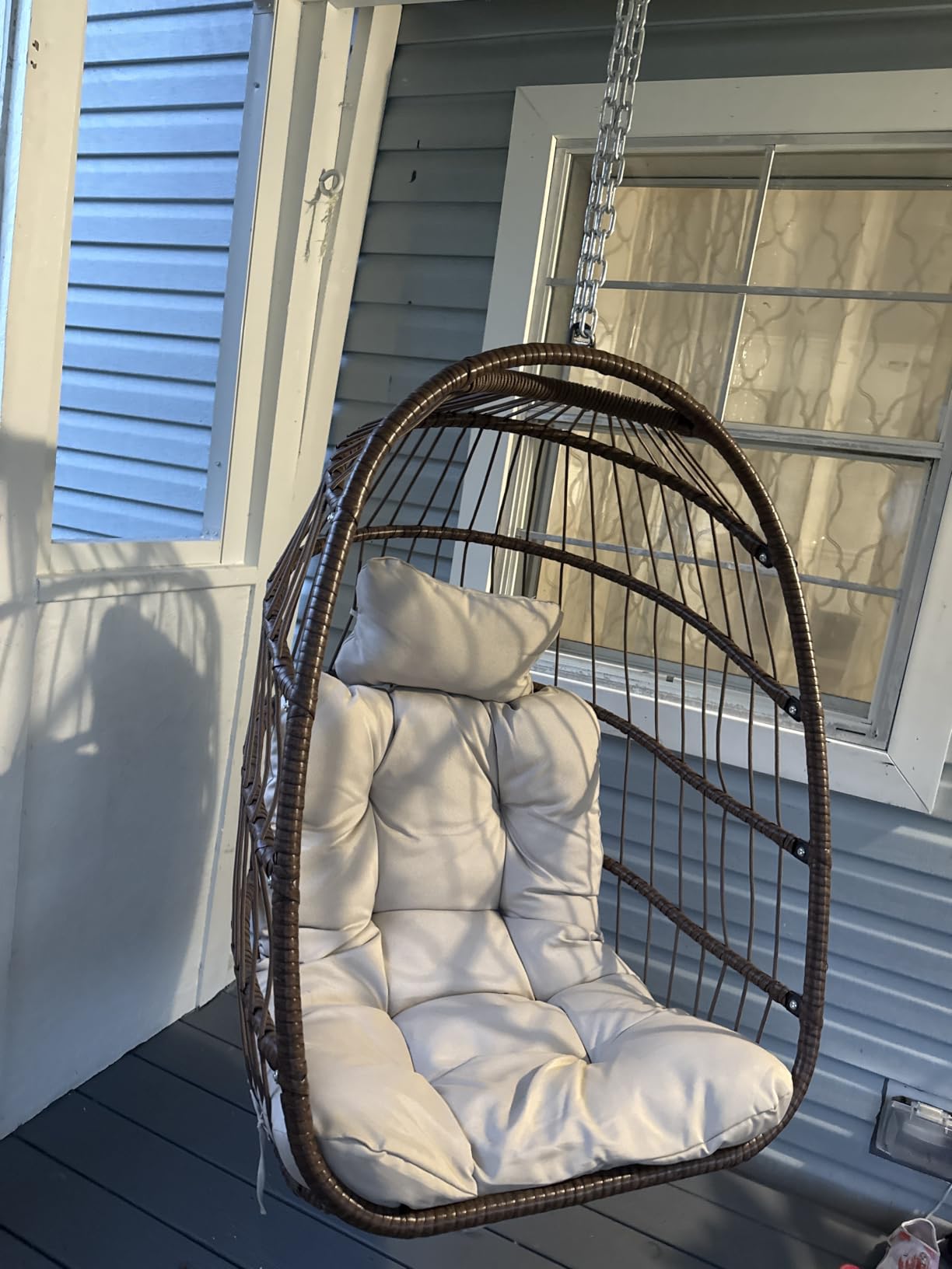 BULEXYARD Outdoor Patio Egg Chair Without Stand, Foldable Swing Chair | 350 lbs Capacity, Beige, Foldable, All-Weather PE Rattan Swing Chair with Cushion, Comfy Hanging Chair for Backyard Tree customer photo 1
