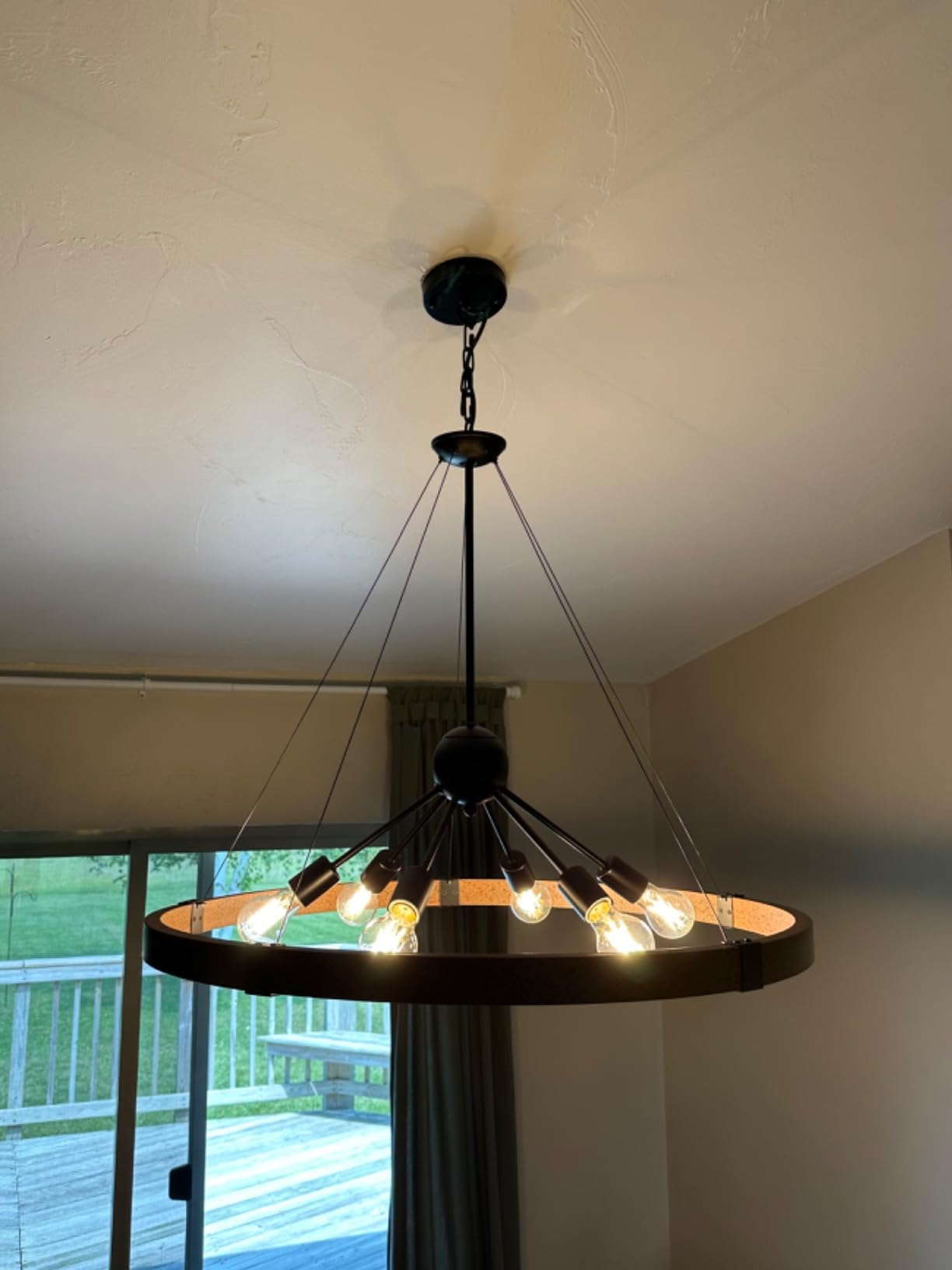 Klgxnrd 38.2'' Large Farmhouse Wagon Wheel Chandelier for Living Room, 8-Light Rustic Round Metal Light Fixtures for Dining Room Entryway Kitchen Island, Vintage Rust and Black Finishes customer photo 1