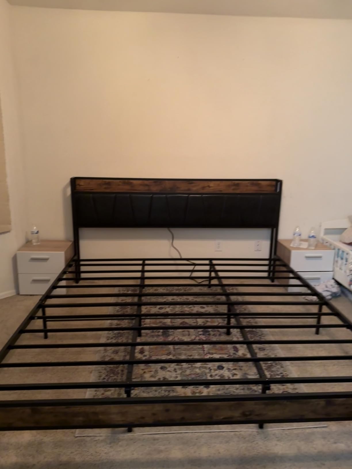 LIKIMIO King Size Bed Frame with Storage Headboard and Charging Station | Vintage Brown and Gray Upholstered Platform Bed Frame, Sturdy Noise-Free Metal Support, No Box Spring Needed, Easy Assembly customer photo 1