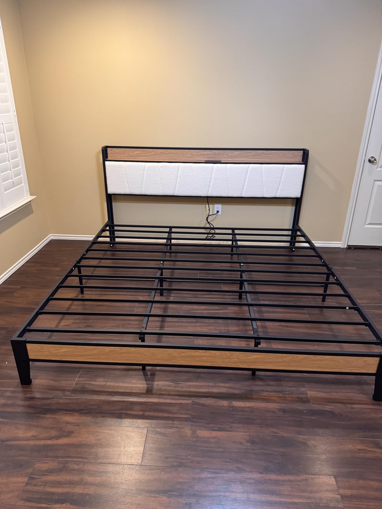 LIKIMIO King Size Bed Frame with Storage Headboard and Charging Station | Vintage Brown and Gray Upholstered Platform Bed Frame, Sturdy Noise-Free Metal Support, No Box Spring Needed, Easy Assembly customer photo 2