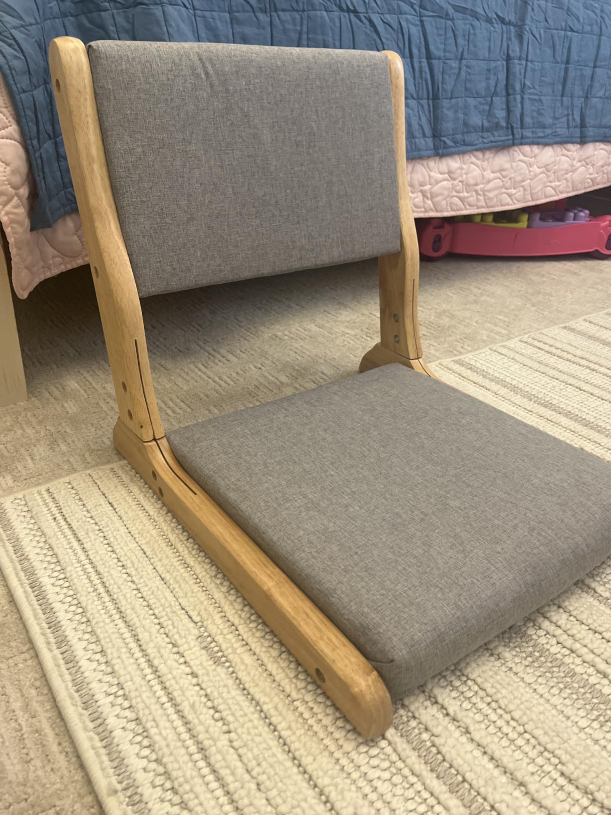 HollyHOME Floor Chair with Back Support, Foldable Japanese Style Floor Chair, Wood Legless Tatami Chair with Cushion, Accent Meditation Floor Seat for Bay Window, Living Room, Bedroom, Grey customer photo 1