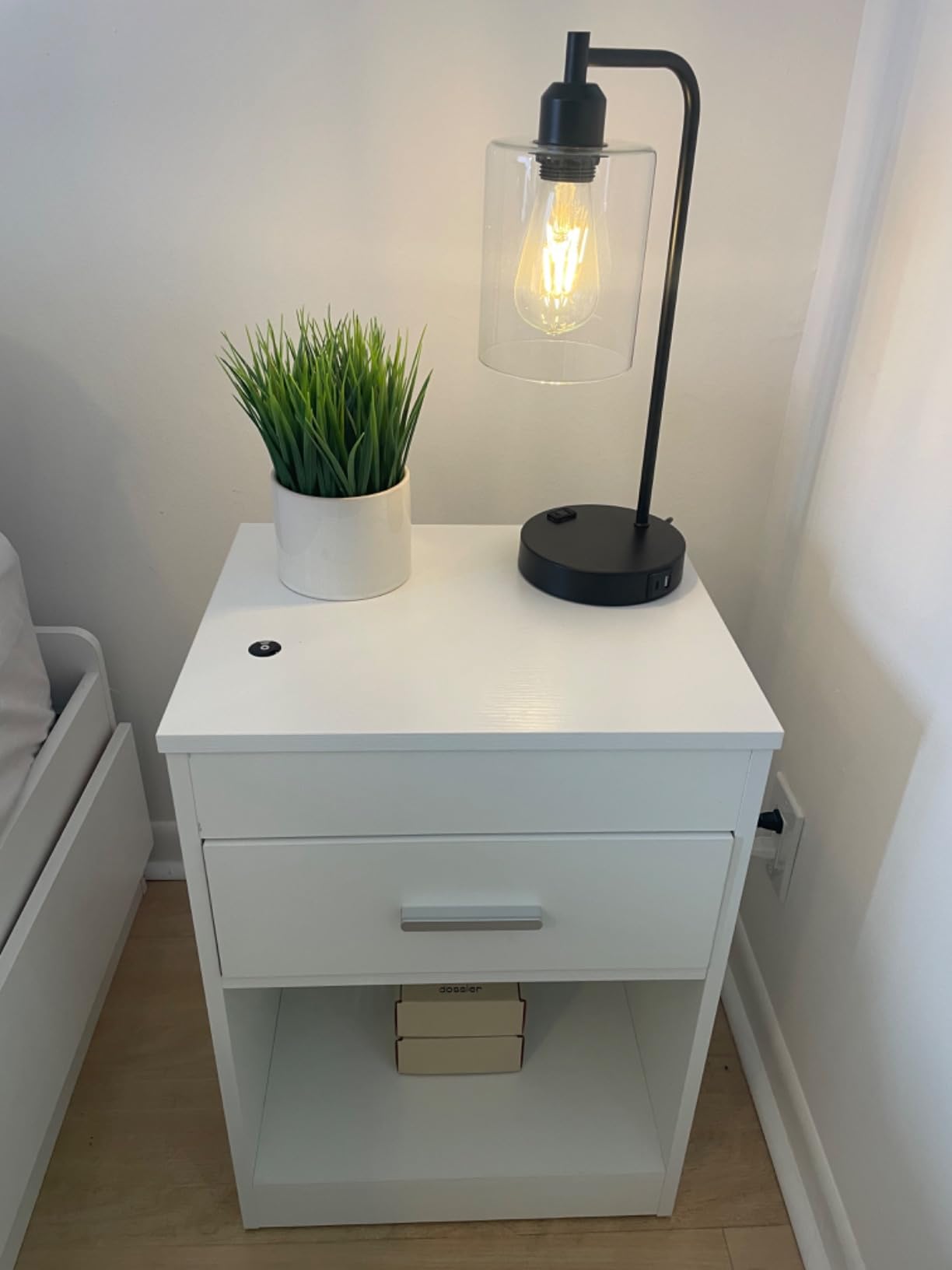 Auromie Nightstand with Charging Station and LED Lights, Concealment Furniture with RFID Lock Cabinet and Power Outlets, Bedside Table with Hidden Compartment for Valuables Storage, Black customer photo 1