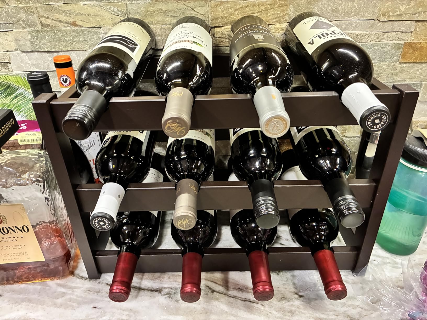 VASMIA Bamboo Wine Rack, 3-Tier 12 Bottles Wine Storage Cabinet Black customer photo 1