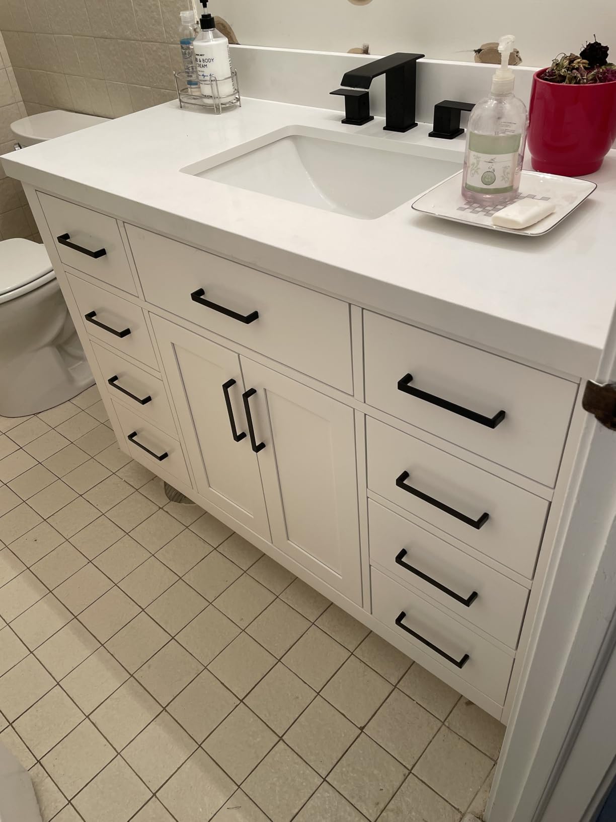 ARIEL Hepburn 48-inch Bathroom Vanity with Sink, Solid Wood, Pure White Quartz Countertop, Grey customer photo 2
