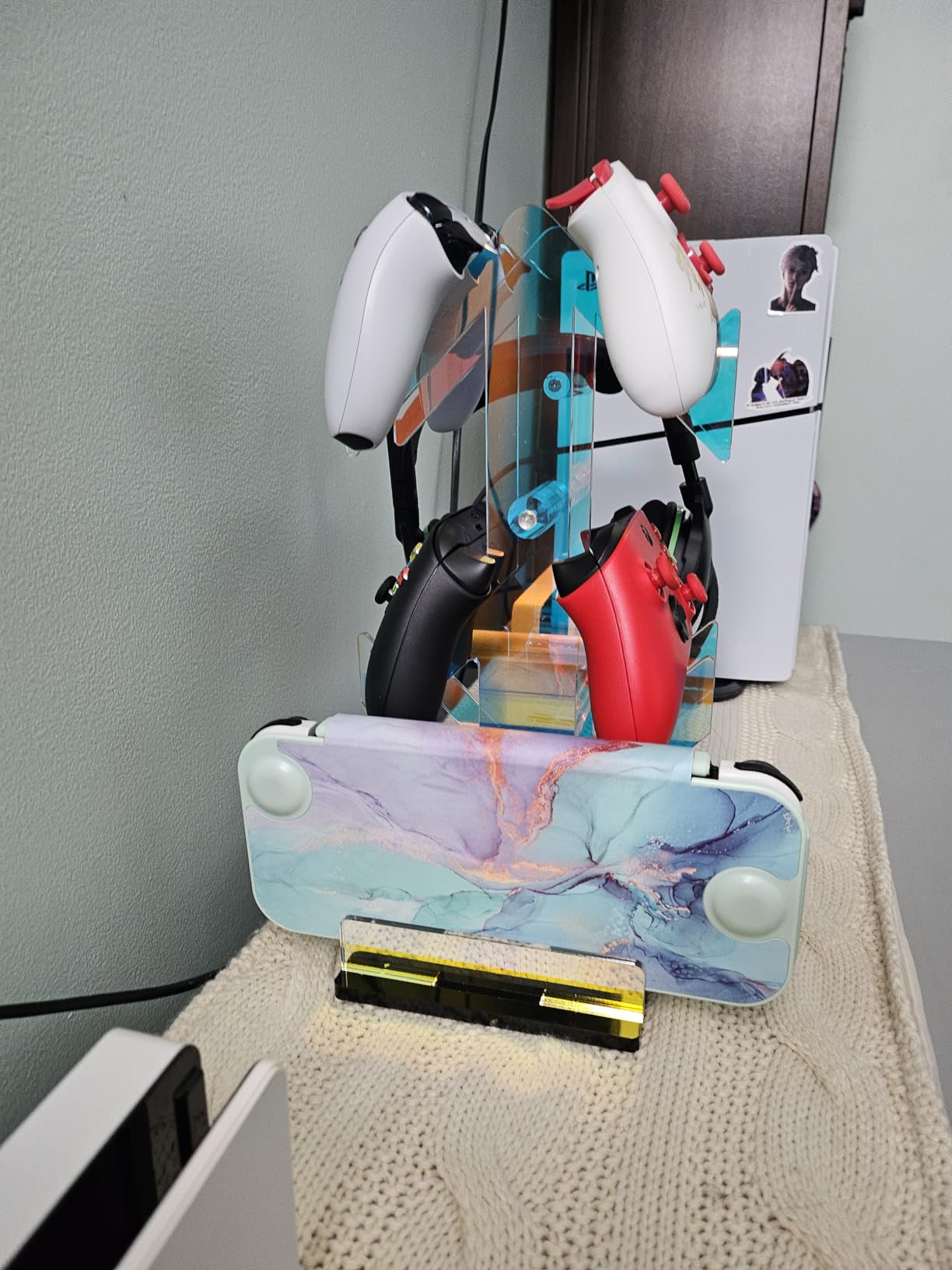 NiHome Controller Holder, Iridescent Acrylic 2-Tier Game Controller Stand | Universal Gaming Desk Organizer Dock Compatible With PS5 Xbox Switch, Stable Accessories Mount, Gamer Gift Idea customer photo 1