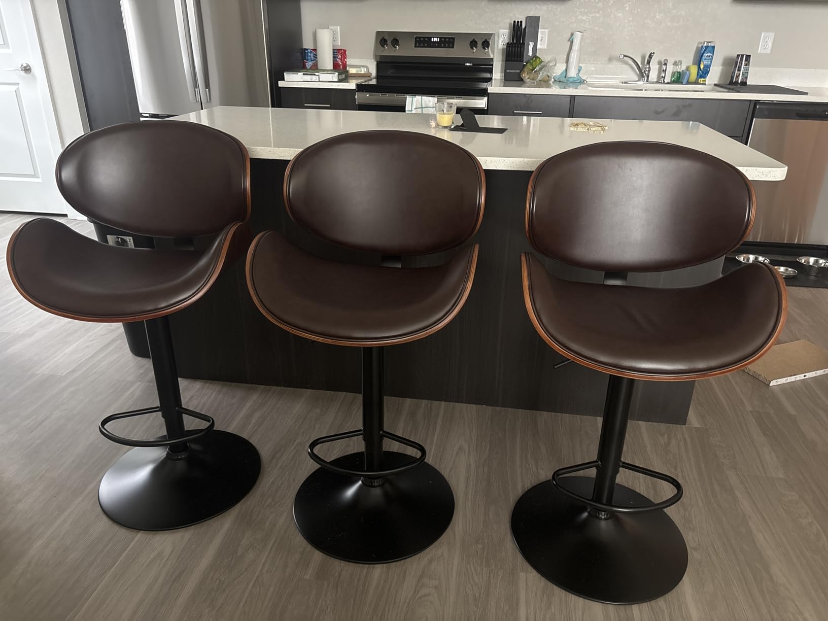 YaFiti Swivel Bar Stools Set of 2, Bar Stools for Kitchen Counter, Black | Modern PU Leather Upholstered Bar Chair with Back and Footrest, for Bar, Kitchen, Dining Room customer photo 2