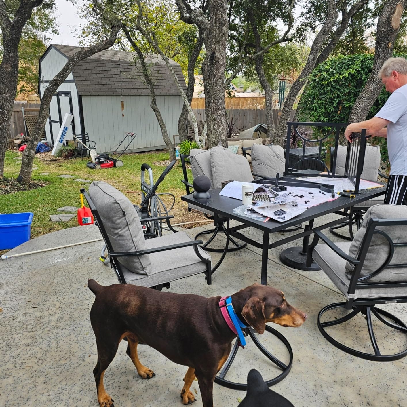 Grand patio 7-Piece Outdoor Dining Set for 6 with Swivel Patio Chairs | E-coated patio set with 6 Olefin cushioned swivel chairs and rectangular faux wood table with 1.5