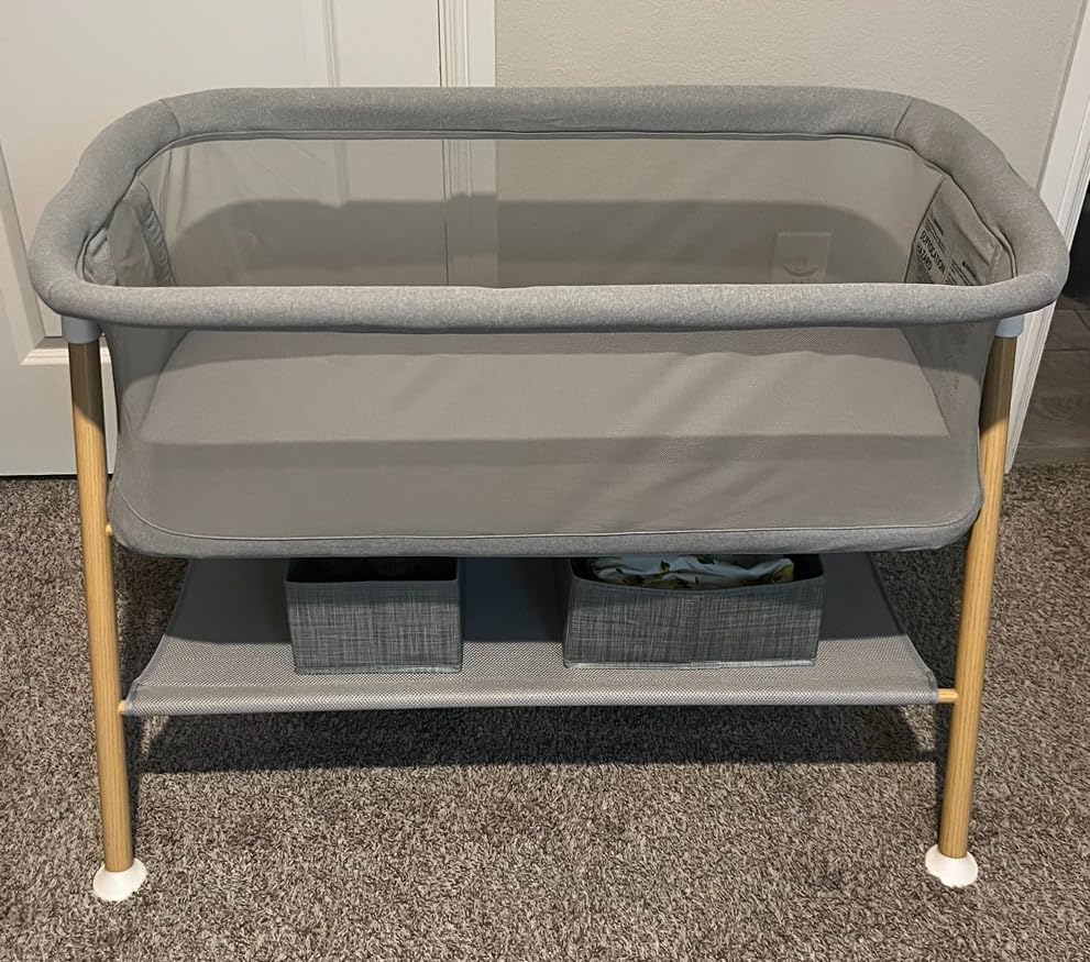 Newton Baby Bassinet & Bedside Sleeper, Breathable, Washable, Grey | Adjustable Height, Dual-Layer Cover, Infant Access Opening, Wood Frame customer photo 2