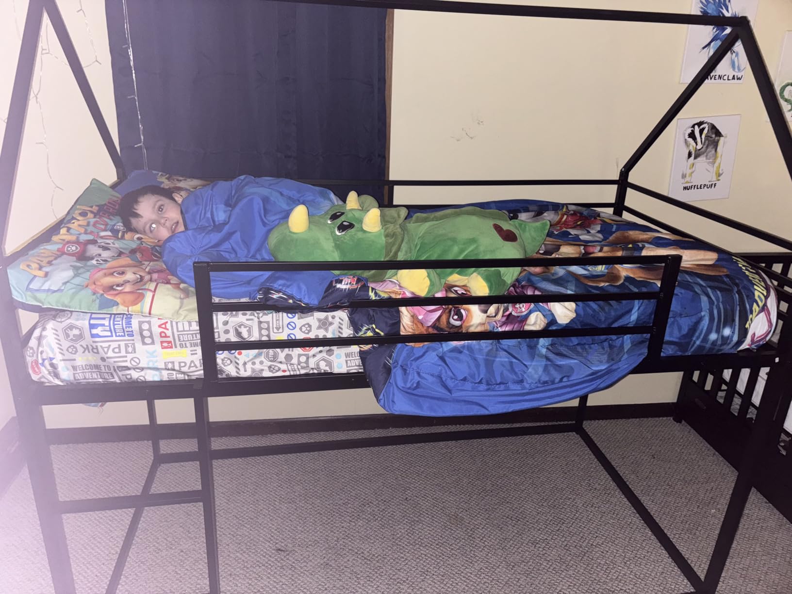 Merax Heavy Metal House Low Bunk Bed with Slide & Ladder Twin Over Twin, Montessori Floor Bunk Bed Frame with Full-Length Guardrail, No Box Spring Needed, Noise Free White customer photo 1
