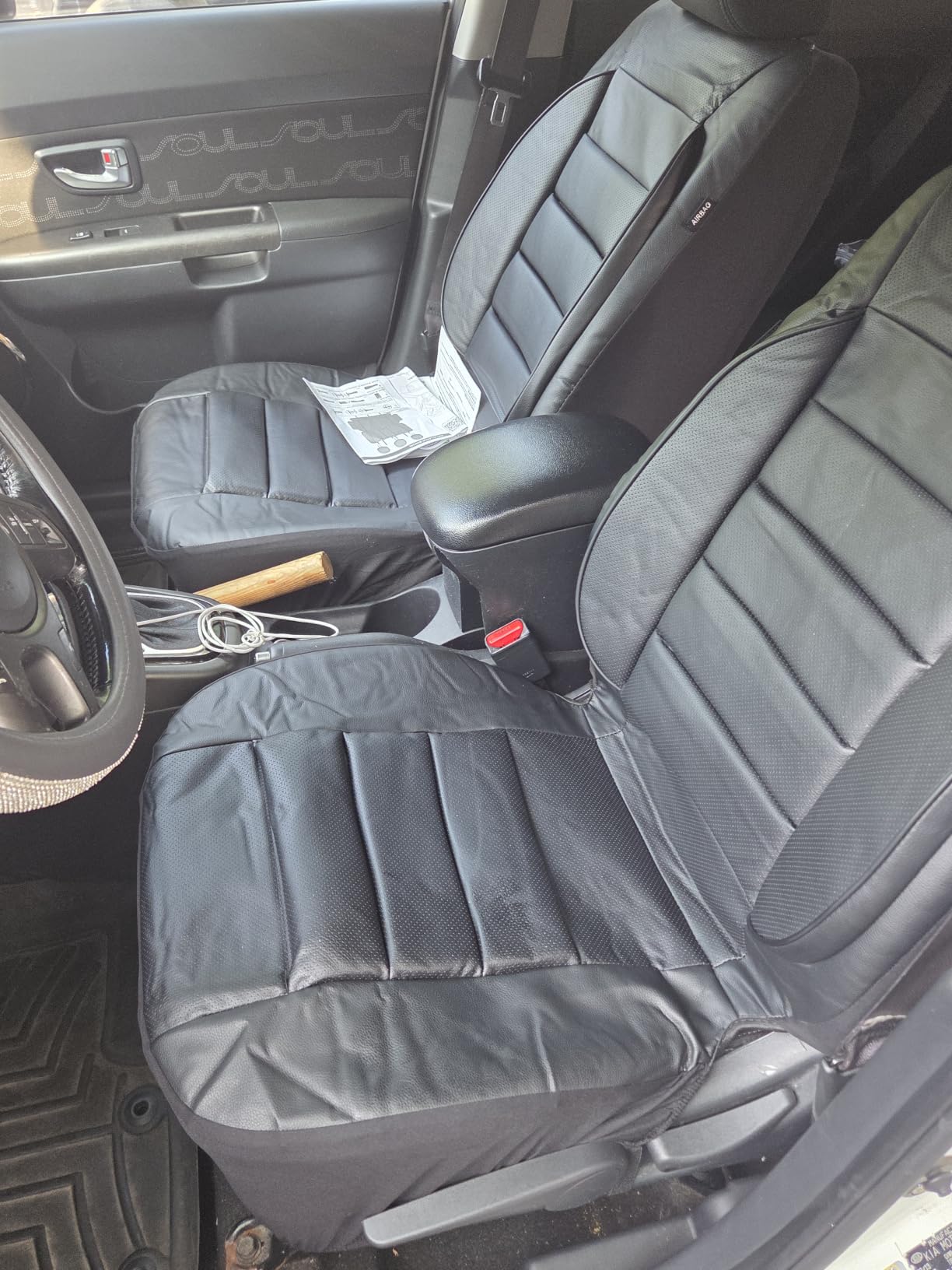 CAR PASS Leather Seat Covers Full Set Universal Water Resistant 3D Foam Back Support, Luxury Comfort Automotive 5 Seat Covers All Season Fit for SUV, Sedan, Van, Airbag Compatible Elegance (Pure Black) customer photo 1