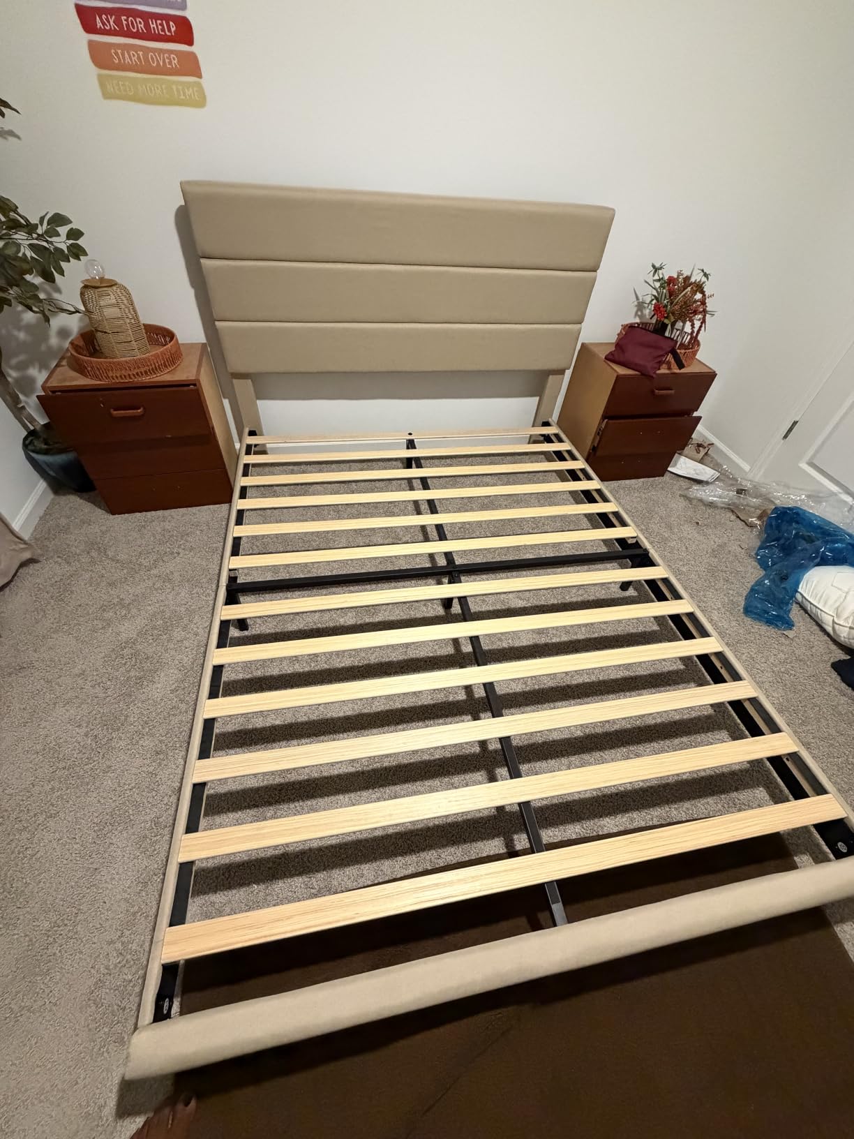 Allewie Queen Size Platform Bed Frame with Fabric Upholstered Headboard and Wooden Slats Support, Fully Upholstered Mattress Foundation/No Box Spring Needed/Easy Assembly, Beige customer photo 1