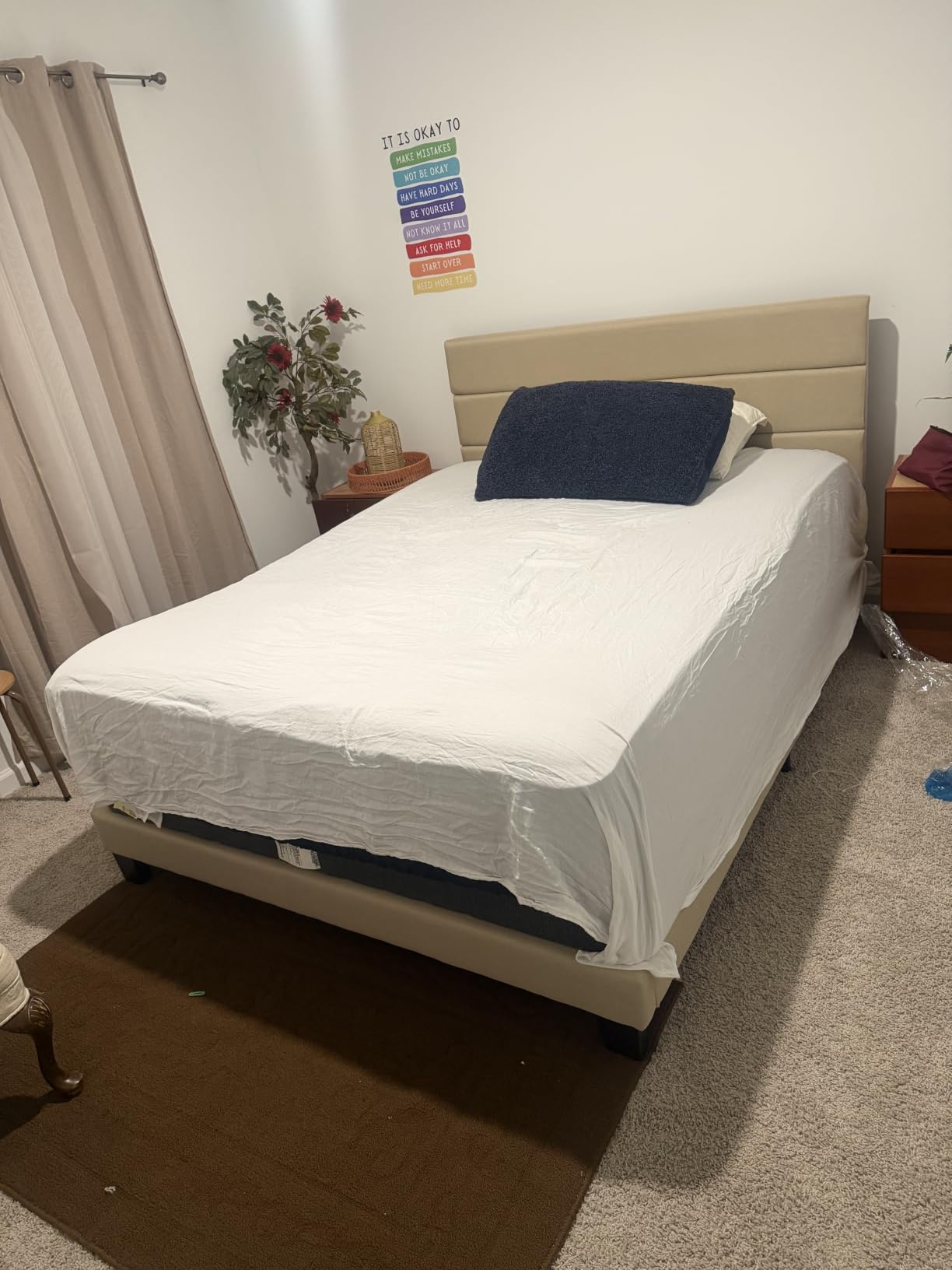 Allewie Queen Size Platform Bed Frame with Fabric Upholstered Headboard and Wooden Slats Support, Fully Upholstered Mattress Foundation/No Box Spring Needed/Easy Assembly, Beige customer photo 2
