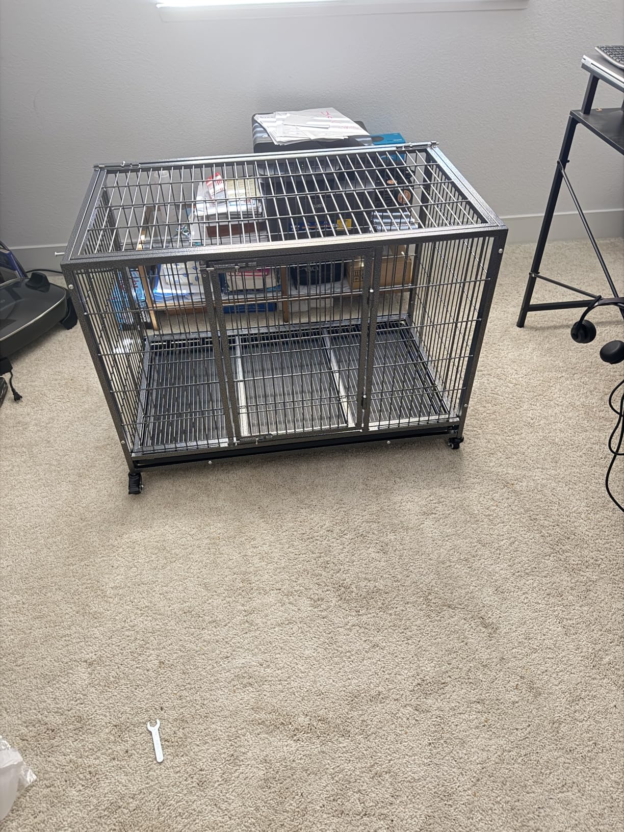 BOLDBONE 48 inch Heavy Duty Indestructible and Escape-Proof Dog Crate Cage Kennel for Large Dogs, High Anxiety Dog Crate with Removable Wire Trays and Wheels, Extra Large XL XXL, Black customer photo 2