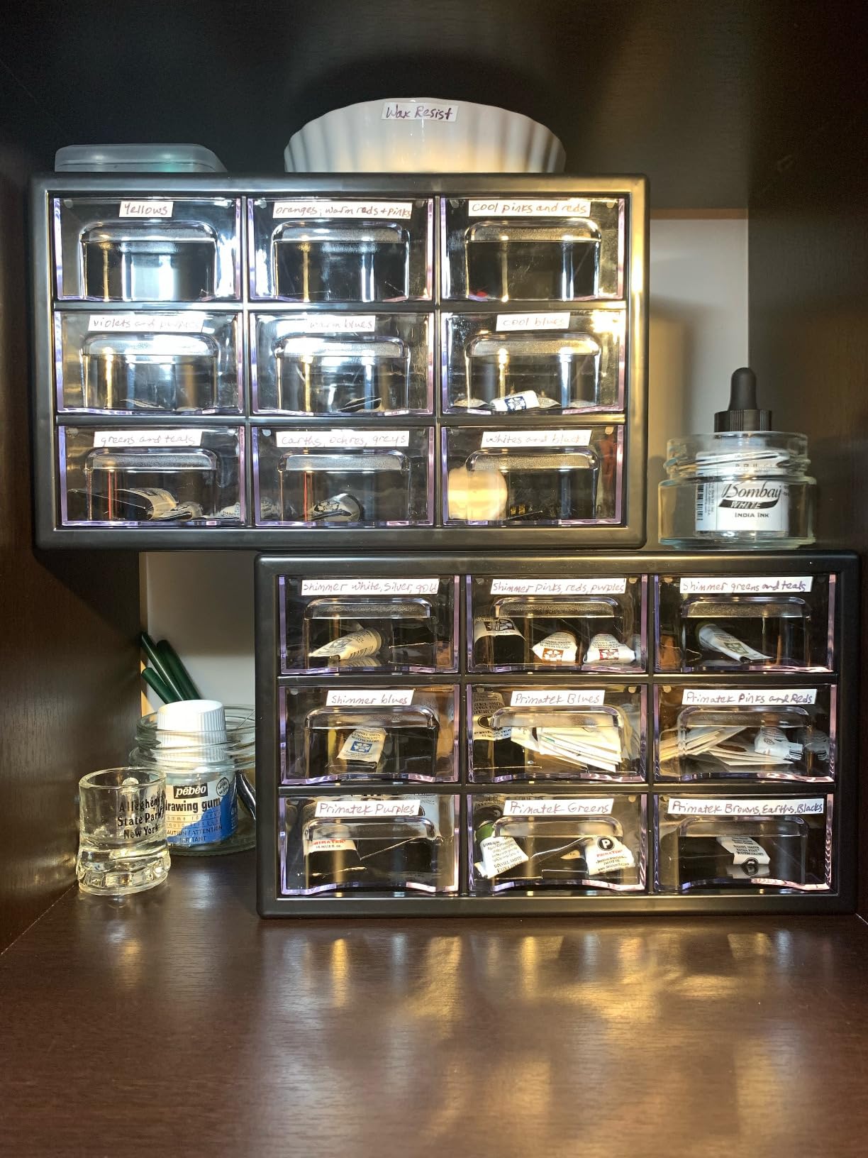 Stackable Desk Organizer with 9 Drawers, Clear Storage Box, Black | Small Desktop Craft Drawer Cabinet, Caddy for Makeup, Jewelry, Office, Craft Supplies, Compact size 9.84 x 6.3 x 5.9 inches customer photo 1