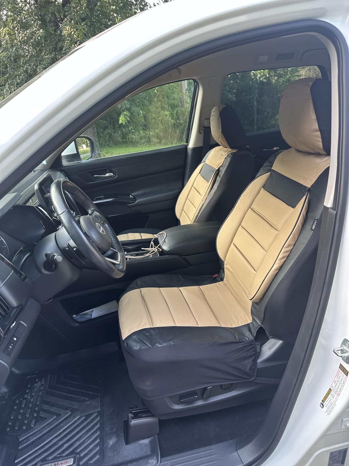 CAR PASS Faux Leather Car Seat Covers Front Seats Only, 3D Foam Support Car Seat Covers, Universal fit for Trucks Vans SUVs Sedans Automotive Comfortable, Airbag Compatible 2 Pieces Front Solid Black customer photo 1
