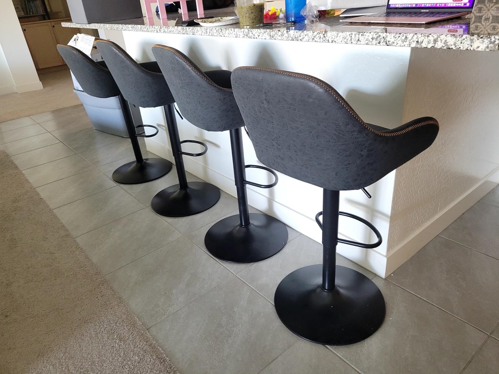 Yaheetech Bar Stools Set of 4, Adjustable Swivel PU Leather, Retro Brown | Counter Height Barstools with Padded Backrest & Armrests, 300 lb Weight Capacity, Easy Assembly, Home Kitchen, Dining Room customer photo 1