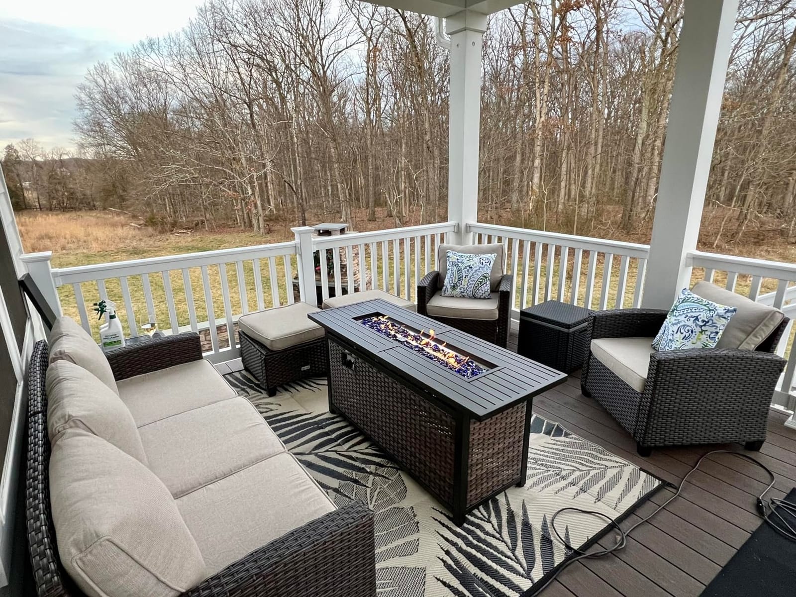 HERA'S HOUSE Patio Furniture Set with Fire Pit Table Wicker Outdoor | Patio Conversation Sets, 6 Pieces 7 Seats Wicker Outside Sectional Sofa Set for Lawn Backyard Deck customer photo 1