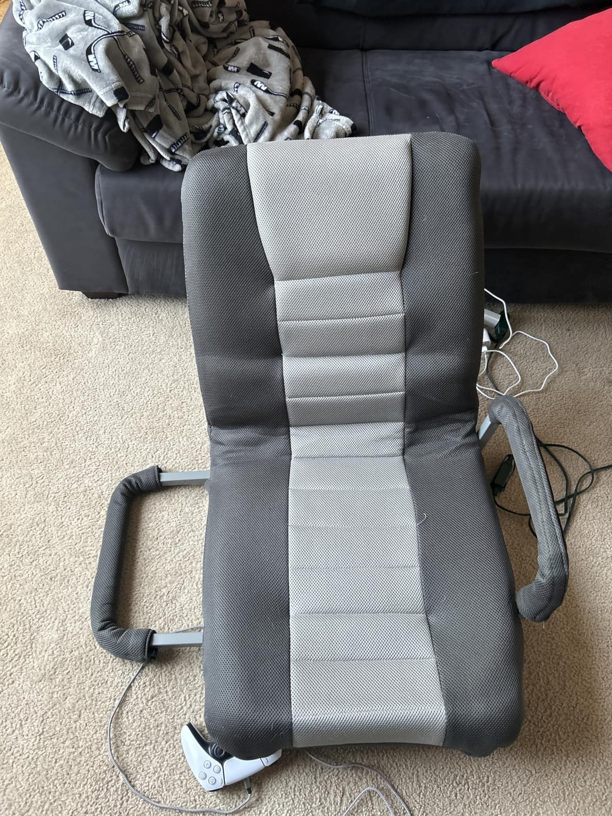 Swivel Floor Gaming Chair w/Armrests, Folding Video Reclining Sofa w/6 Adjustable Position, Padded Backrest & Cushion, Lazy Lounger Couch for E-Sports, Reading, Relaxing, Watching TV, Grey customer photo 2