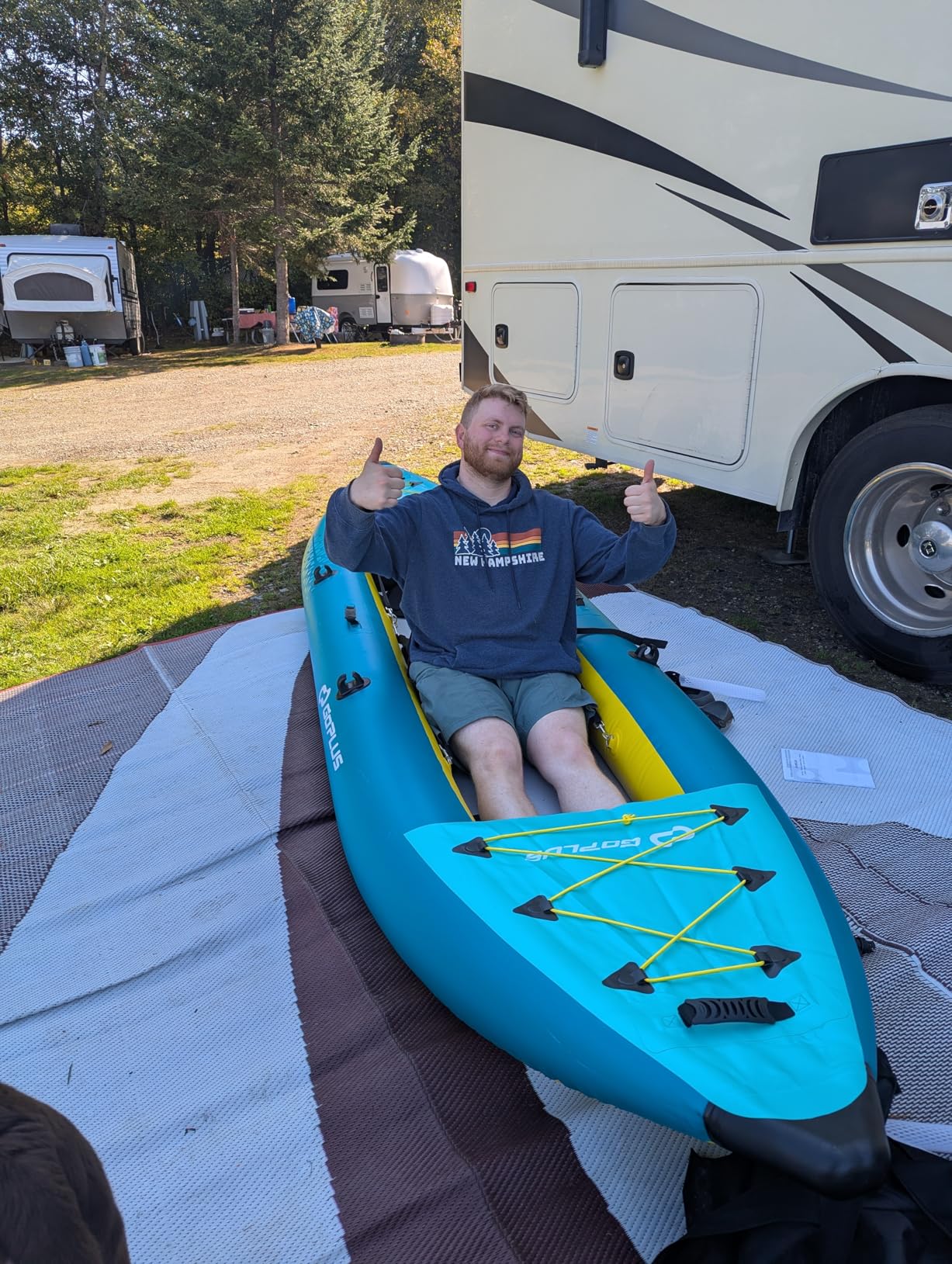 GYMAX Inflatable Kayak, 12.5Ft 507lbs Tandem Kayak with 2 Aluminum Paddles, 2 Padded Seats, Footrests, 2 Fins, Hand Pump, Carry Bag & Repair Kit, 2 Person Fishing Touring Kayak for Adults customer photo 2