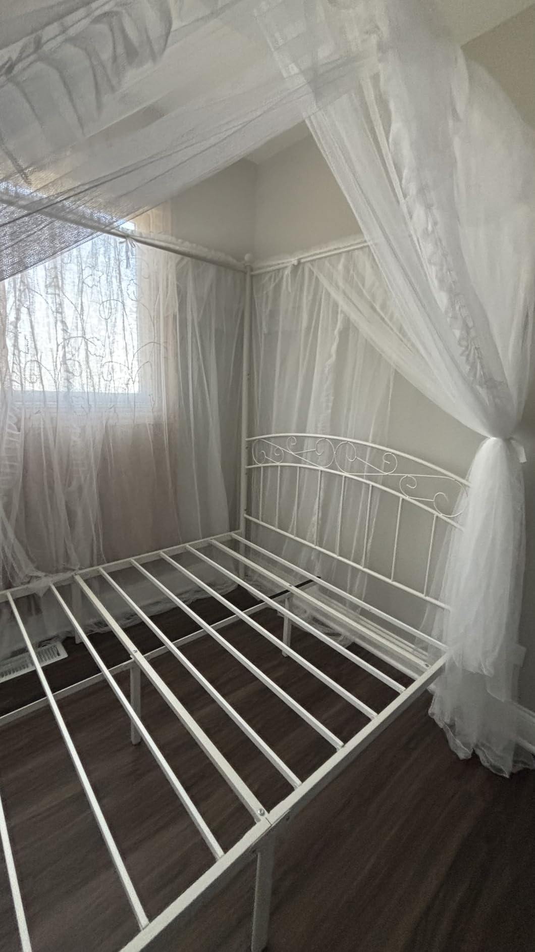 Queen Size Metal Canopy Bed Frame, Black | Four-Poster, Metal Platform Bed, Easy Assembly, Noise-Free, Headboard and Footboard, Sturdy Slat Support, No Box Spring Needed customer photo 1