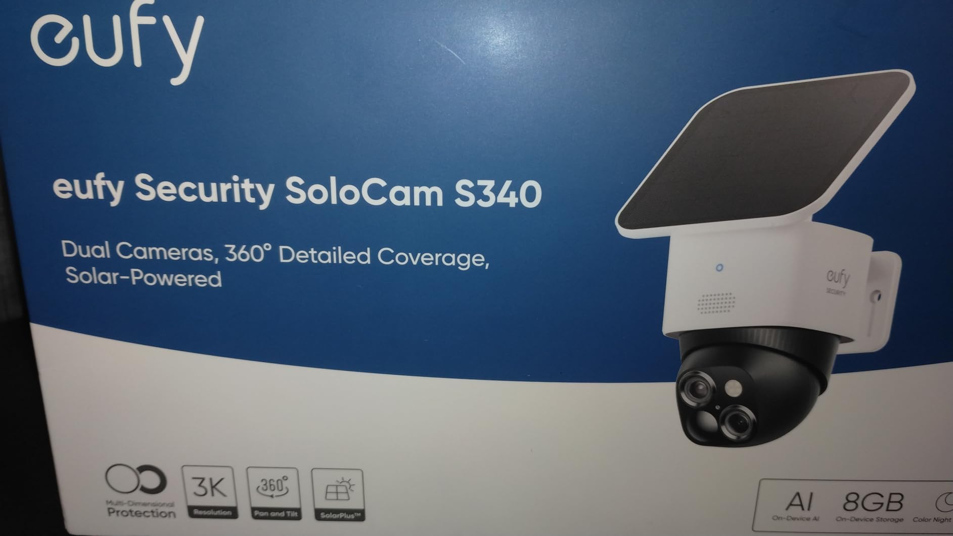 eufy Security 3K Dual Camera, SoloCam S340, Solar Security Cameras Wireless Outdoor, Cameras for Home Security, 360 degree Coverage, Pan and Tilt, No Blind Spots, No Monthly Fee, Built-in 8GB customer photo 1