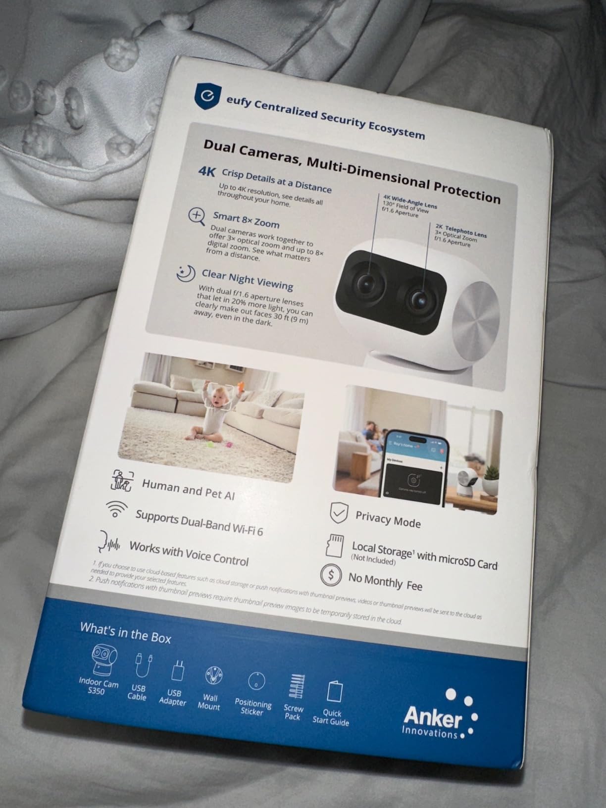 eufy Security 4K Indoor Cam S350, No Subscription, Dual Cameras, 8x Zoom | 360° Coverage, Works as a Pet Camera, Nanny/Senior/Baby Monitor, AI Auto-Tracking, Human/Pet/Cry Detection, 2.4/5 GHz Wi-Fi customer photo 2
