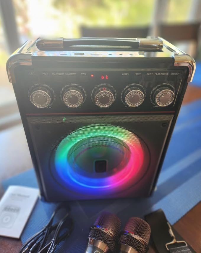 Karaoke Machine with 2 Wireless Microphones, Big Bluetooth Party Speaker with 500W Peak Power for Adults, PA System with Rolling Wheels and Trolley, Perfect for Outdoor, Home Party, Gatherings customer photo 2
