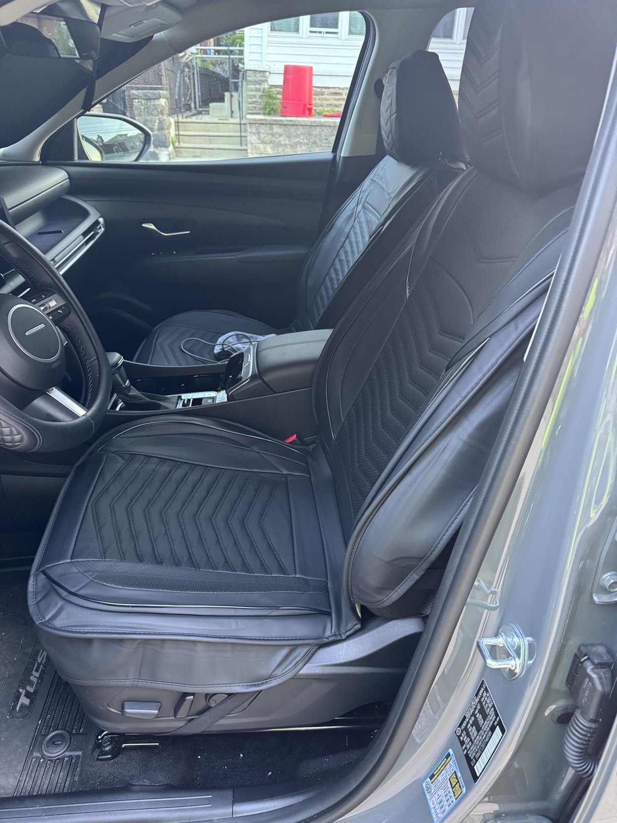 HChengkikz Nappa Leather Car Seat Covers Full Set, Black Car Seat Protector 5 Seats, Waterproof Car Seat Cushion, Universal Automotive Seat Covers Fit for SUV Truck Pick-up Sedan, Airbag Compatible customer photo 1