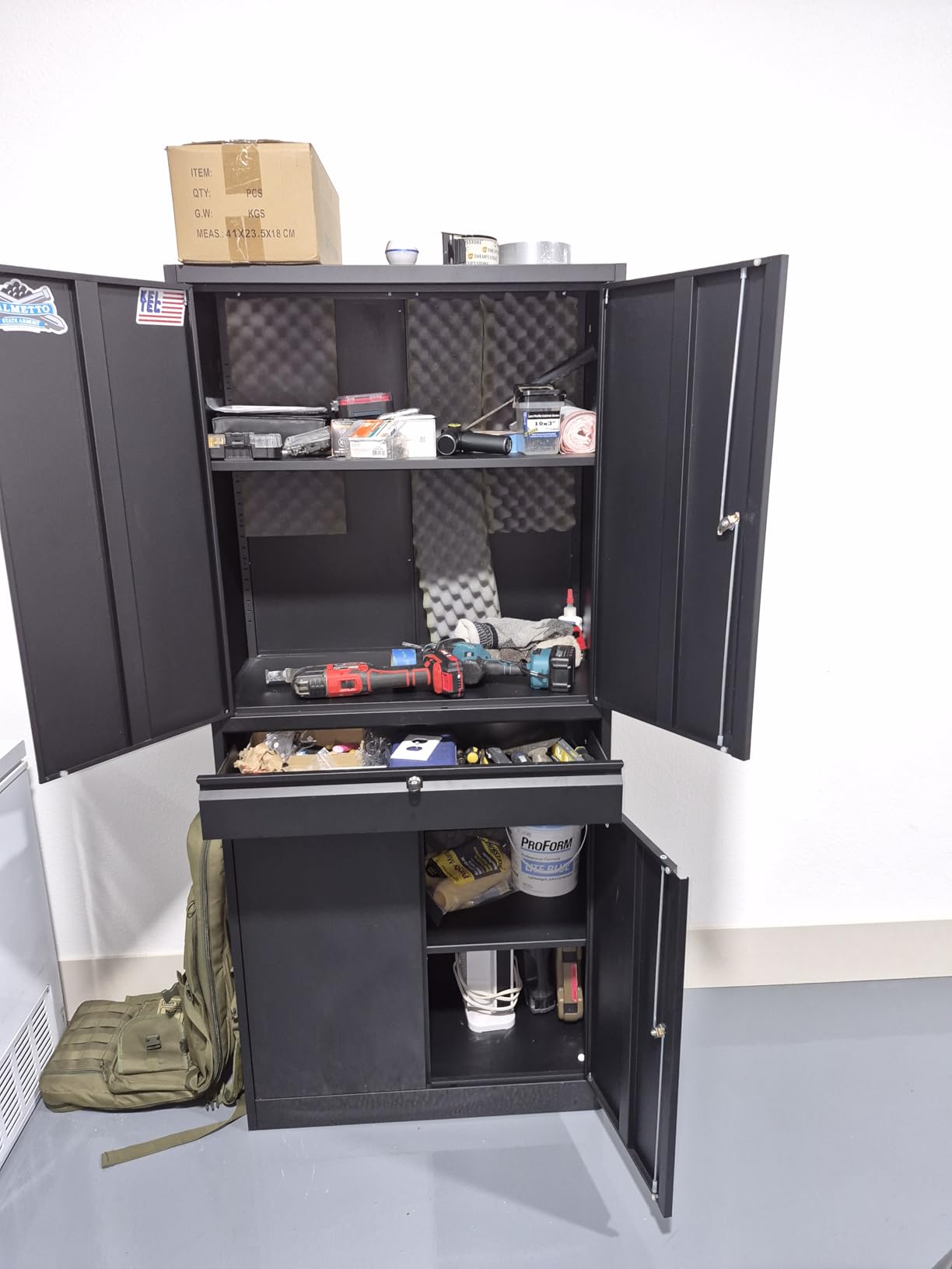 Metal Garage Storage Cabinet with Drawer, 4 Door Tool Cabinet with Lock - 2 Adjustable Shelves for Garage Home Office Utility Room (Black) customer photo 1