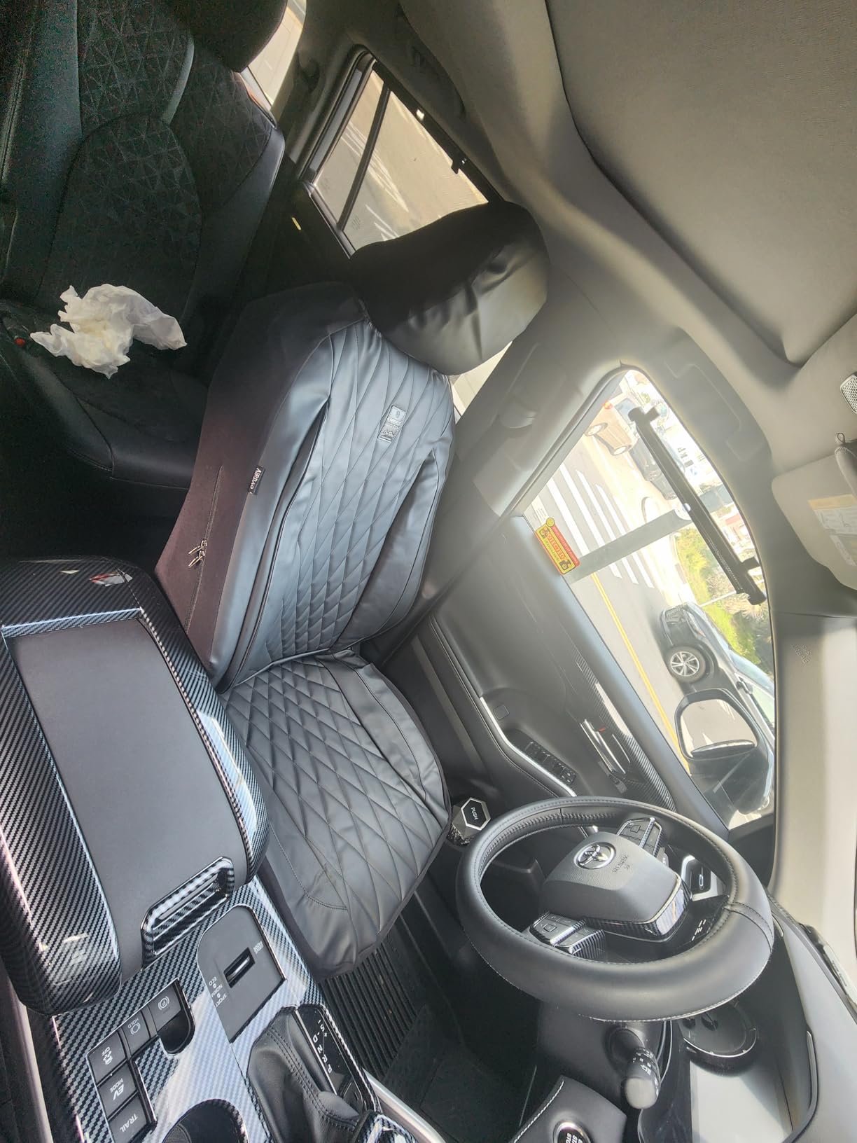 CAR PASS Piping Luxury Faux PU Leather Two Front Car Seat Covers, Waterproof Anti Slip Seat Covers Compatible with Front Seat Armrests, Universal Fit for Suvs, Vans, Trucks, Airbag Compatible (All Black) customer photo 1
