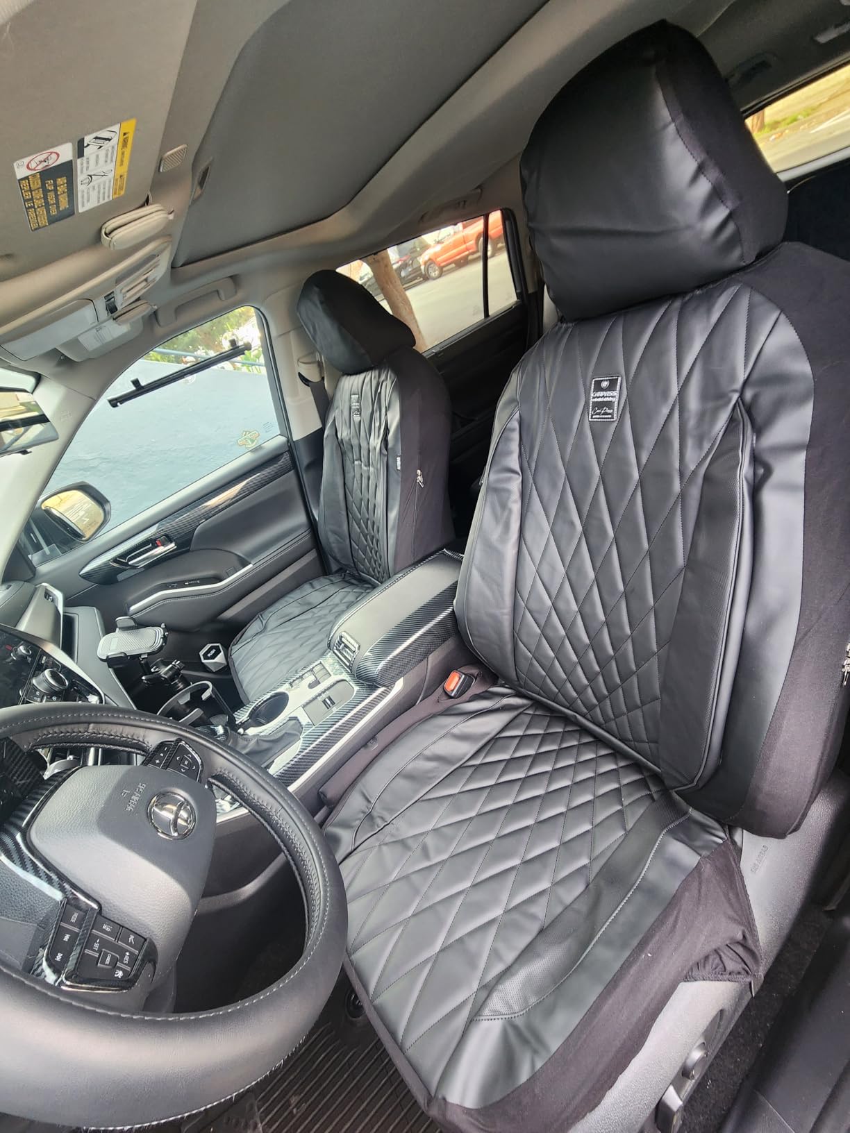 CAR PASS Piping Luxury Faux PU Leather Two Front Car Seat Covers, Waterproof Anti Slip Seat Covers Compatible with Front Seat Armrests, Universal Fit for Suvs, Vans, Trucks, Airbag Compatible (All Black) customer photo 2