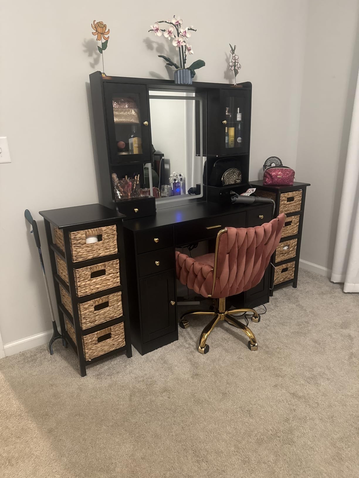 CSZZD White Makeup Vanity Desk with LED Mirror & RGB Cabinets | Vanity Table with Charging Station and 6 Storage Drawers, Adjustable 3 Mode Mirror Lights, Bedroom Dressing Table for Women customer photo 1