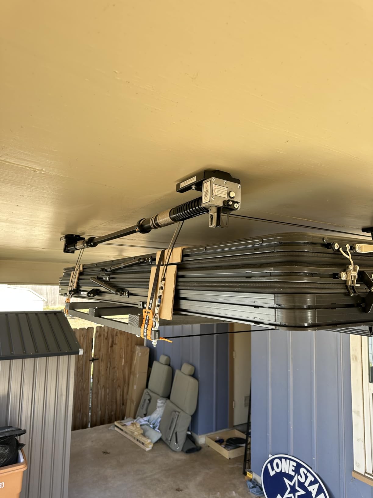 FLEXIMOUNTS GL1 Overhead Garage Lifting Storage Rack, 4x4 Ft Heavy-Duty Metal Garage Ceiling Rack, 350lbs Weight, With 71
