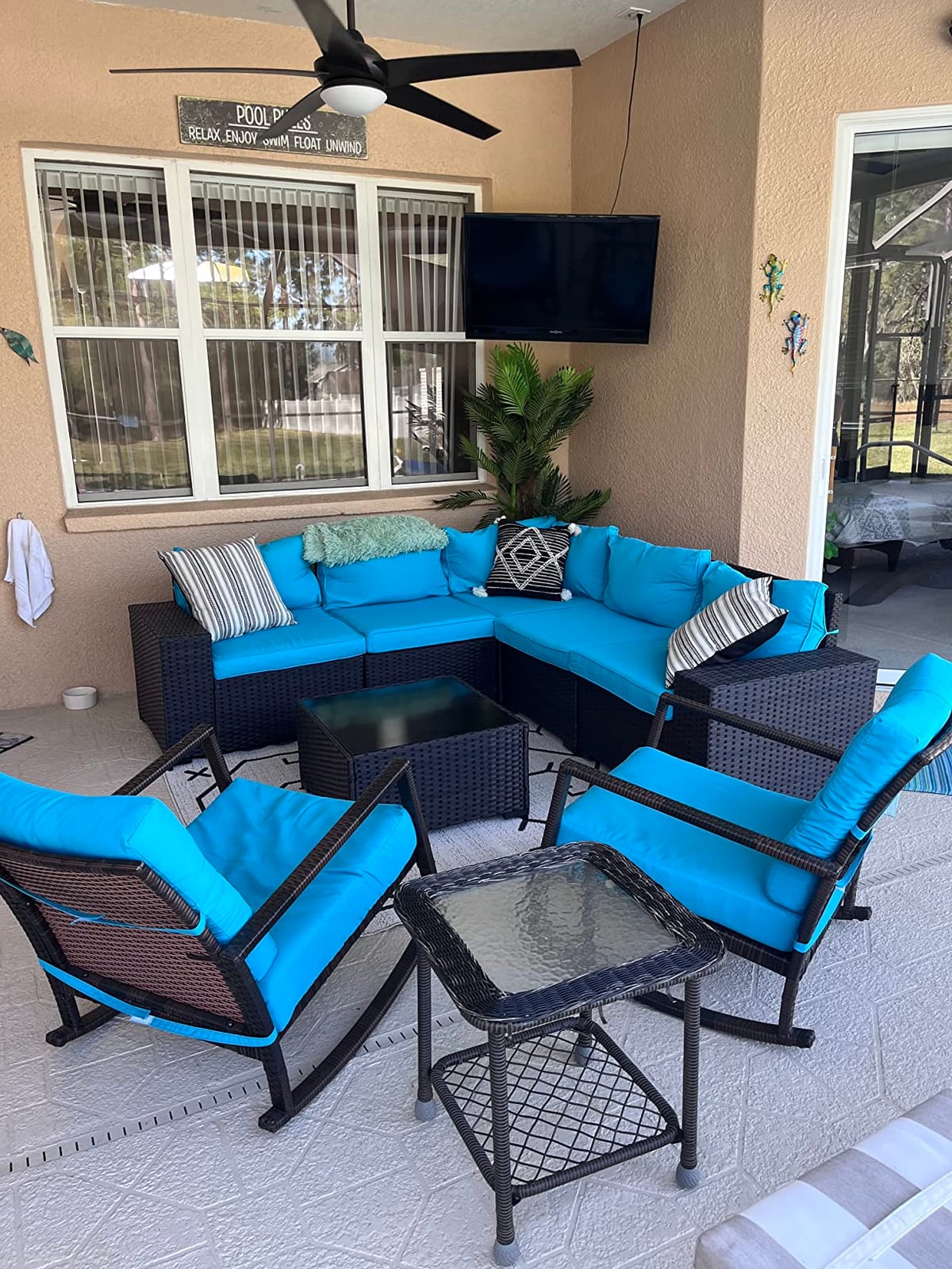 Kullavik 8 Piece Wicker Patio Furniture Set with Fire Pit Table | Patio Conversation Set with 4