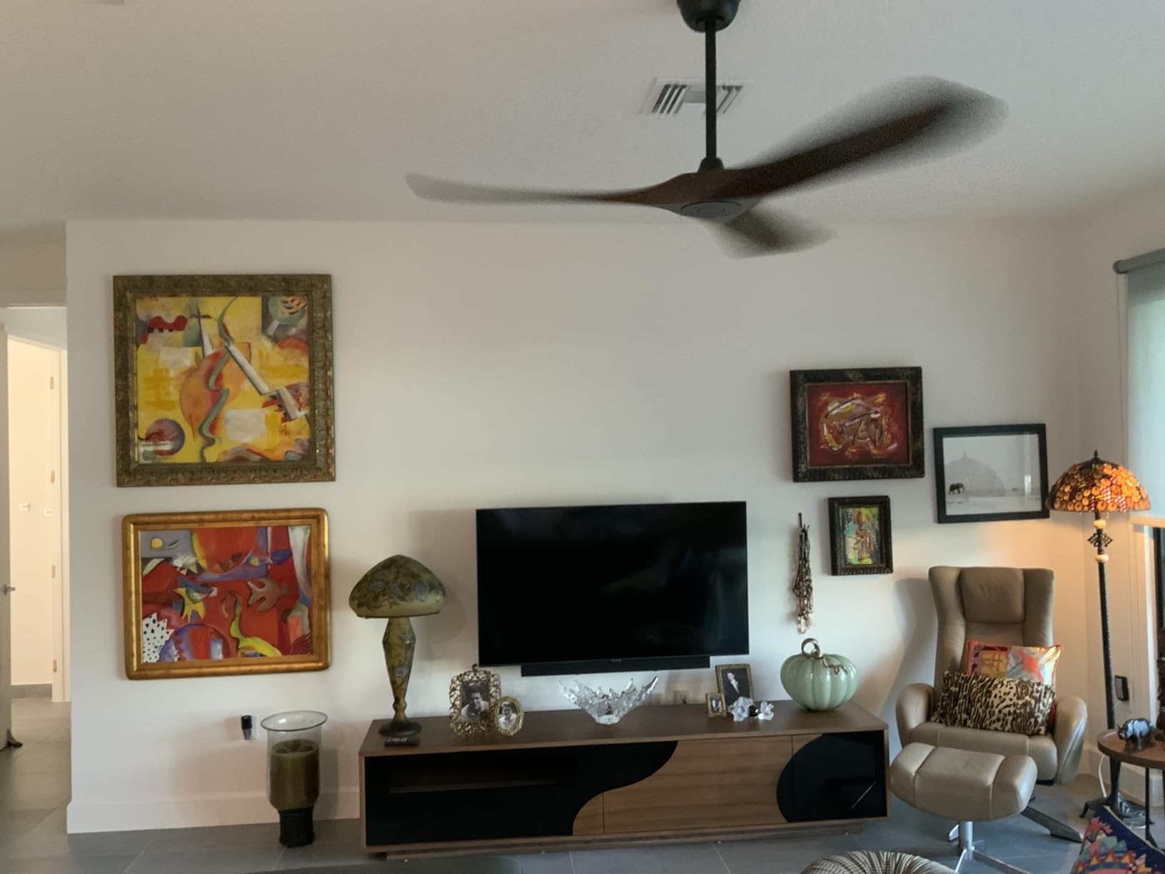 60 Inch Ceiling Fan No Light, Wood Indoor Outdoor Ceiling Fans for Patios Living Room Bedroom Gazebo, Big High CFM Wet Rated Wooden Propeller Ceiling Fan for Sloped Ceiling (Walnut) customer photo 1