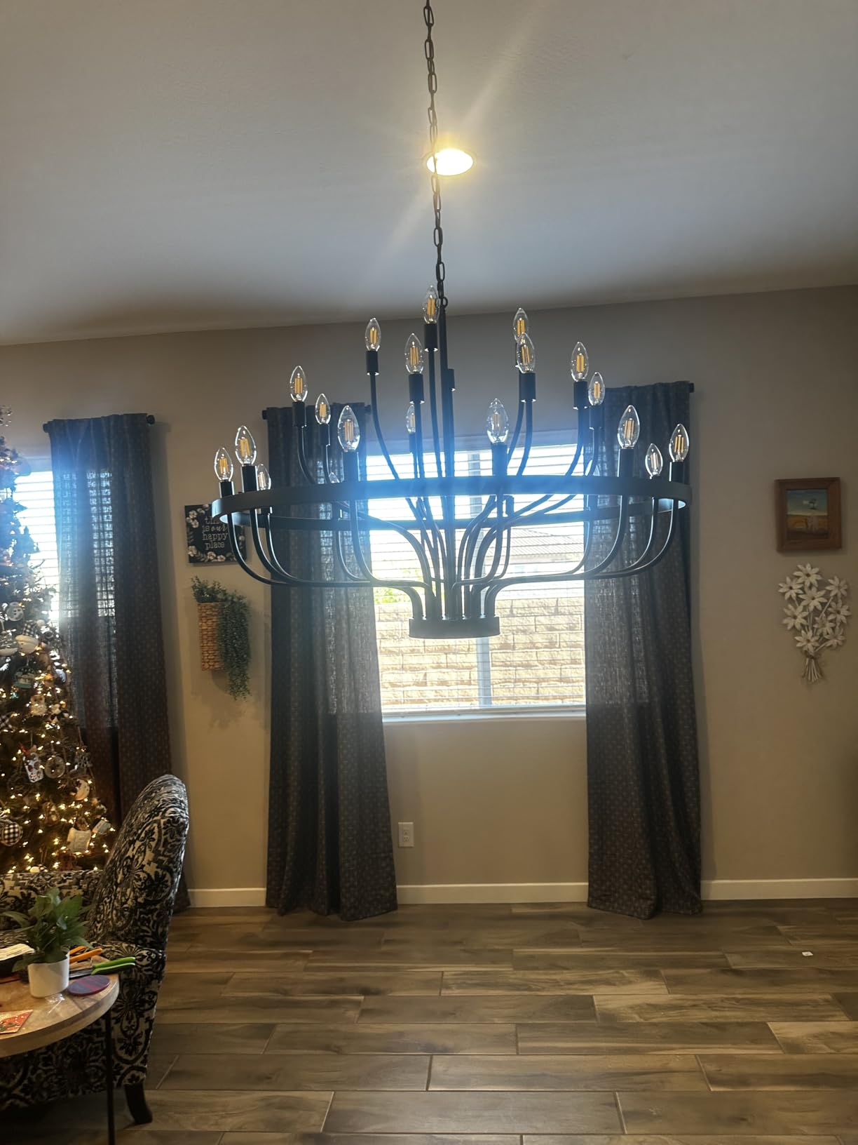 Large Gold Chandelier 24-Light 39in Wagon Wheel Light for High Ceilings customer photo 1